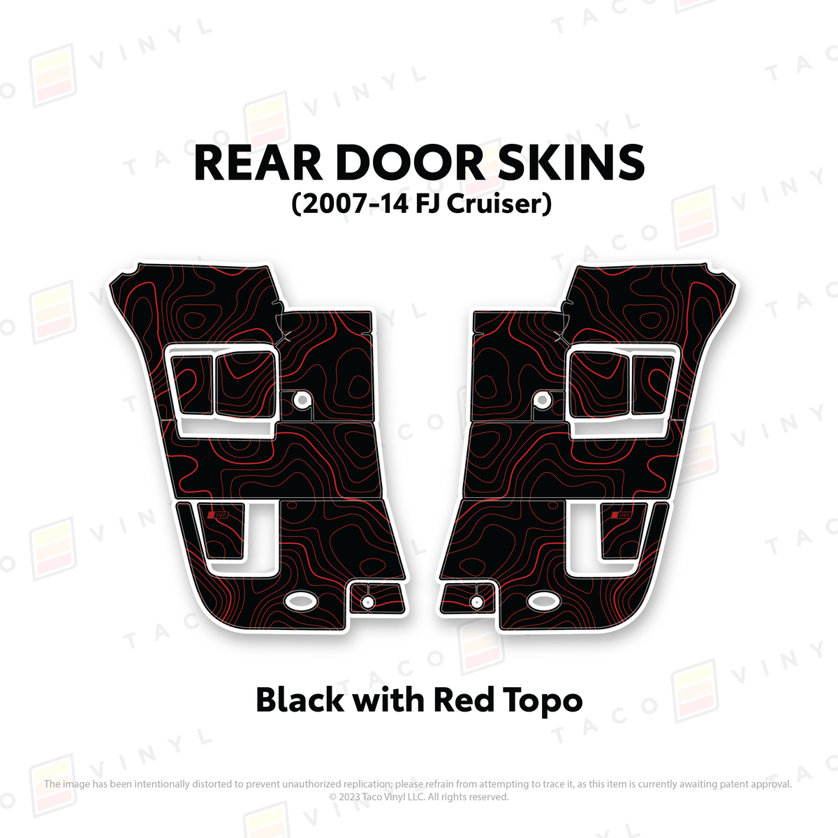 Taco Vinyl Protective Vinyl Rear Driver/Passenger / Black w/ Red Topo FJ Cruiser Door Skins