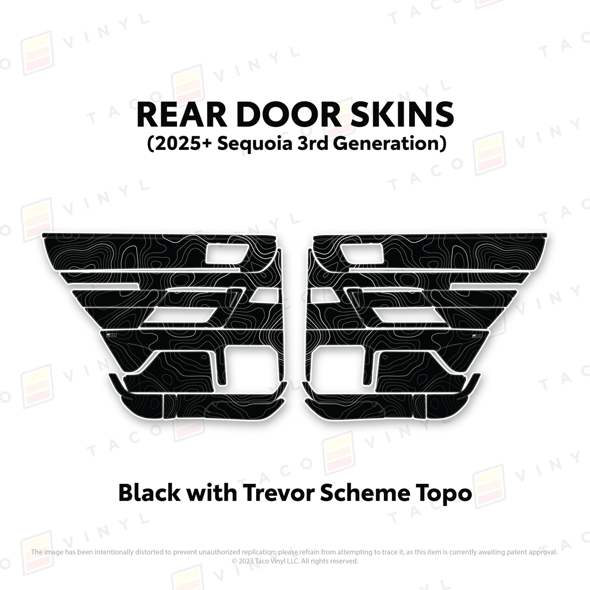Taco Vinyl Protective Vinyl Rear Driver/Passenger / Black w/Trevor Scheme Topo 2023+ Sequoia Door Skins