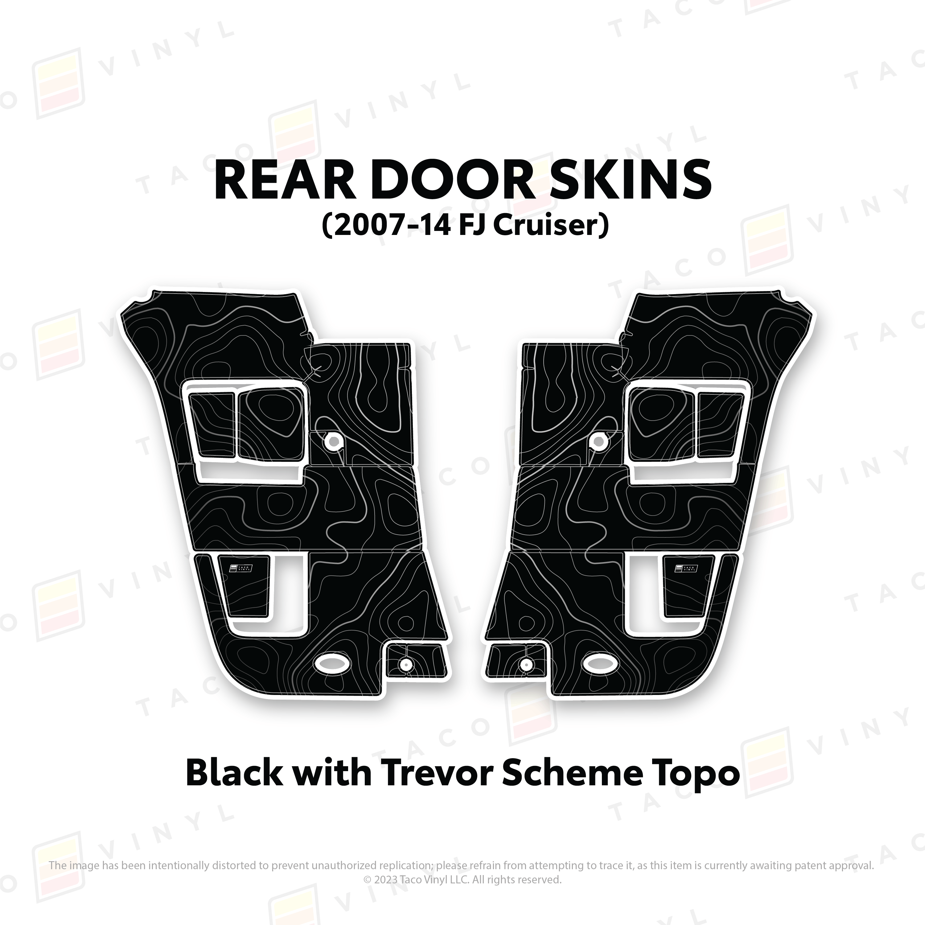 Taco Vinyl Protective Vinyl Rear Driver/Passenger / Black w/ Trevor Scheme Topo FJ Cruiser Door Skins
