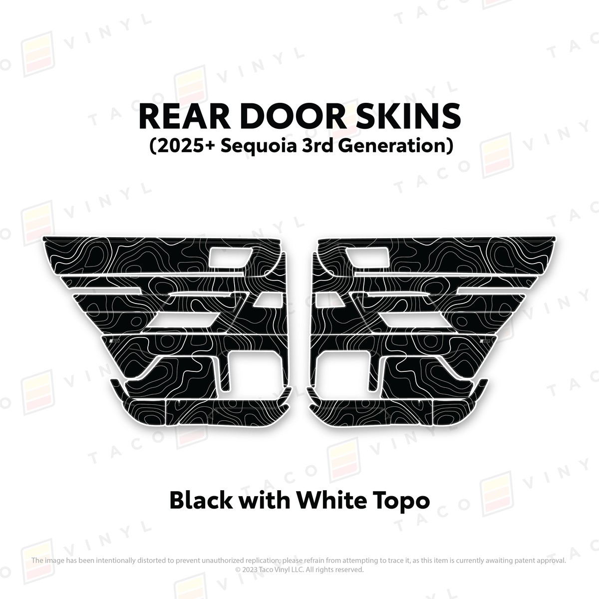 Taco Vinyl Protective Vinyl Rear Driver/Passenger / Black w/White Topo 2023+ Sequoia Door Skins