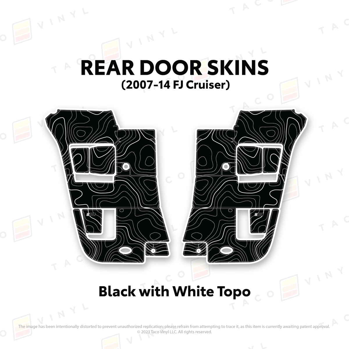 Taco Vinyl Protective Vinyl Rear Driver/Passenger / Black w/ White Topo FJ Cruiser Door Skins