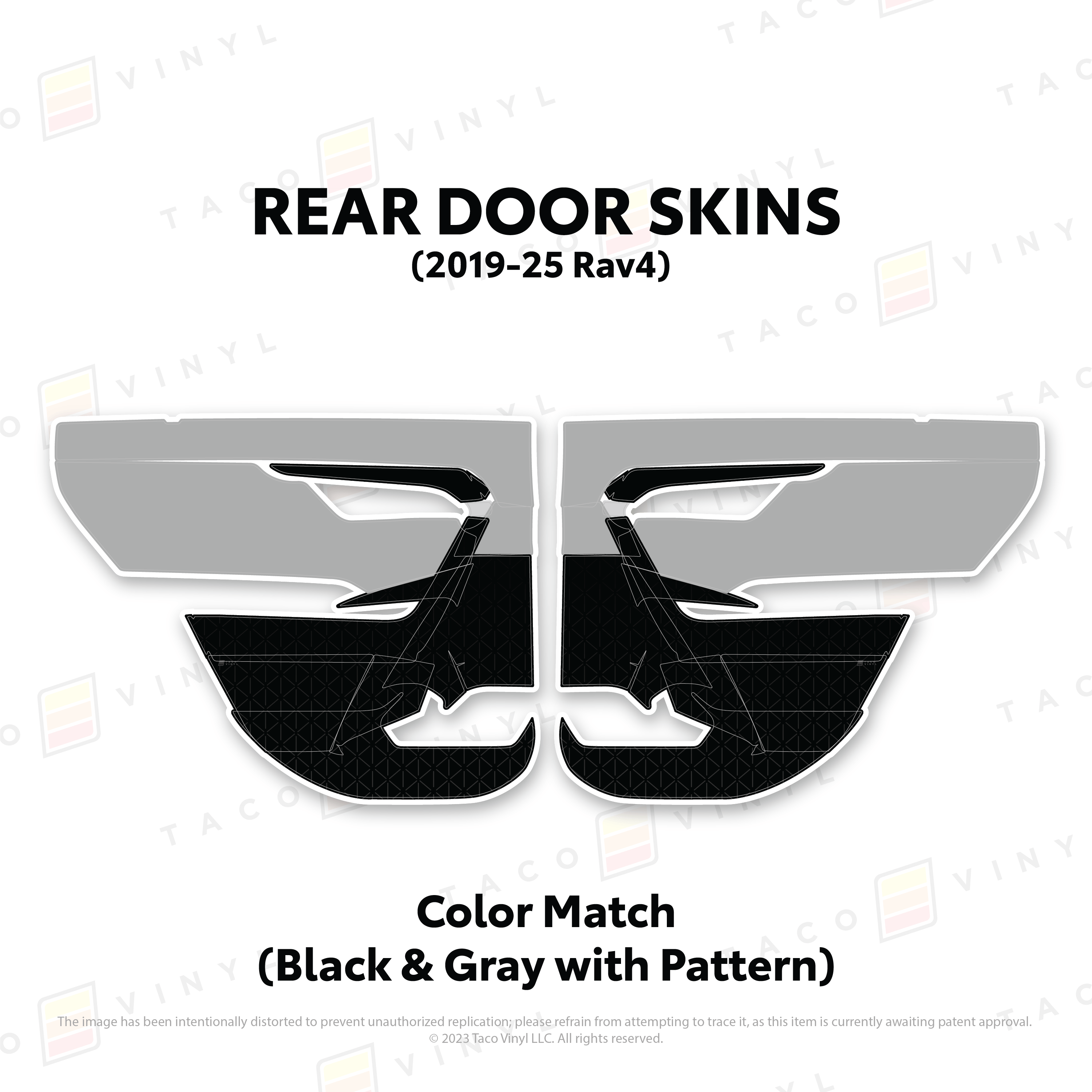 Taco Vinyl Protective Vinyl Rear Driver/Passenger / Color Match (Black & Gray) 2019-25 Rav4 Door Skins
