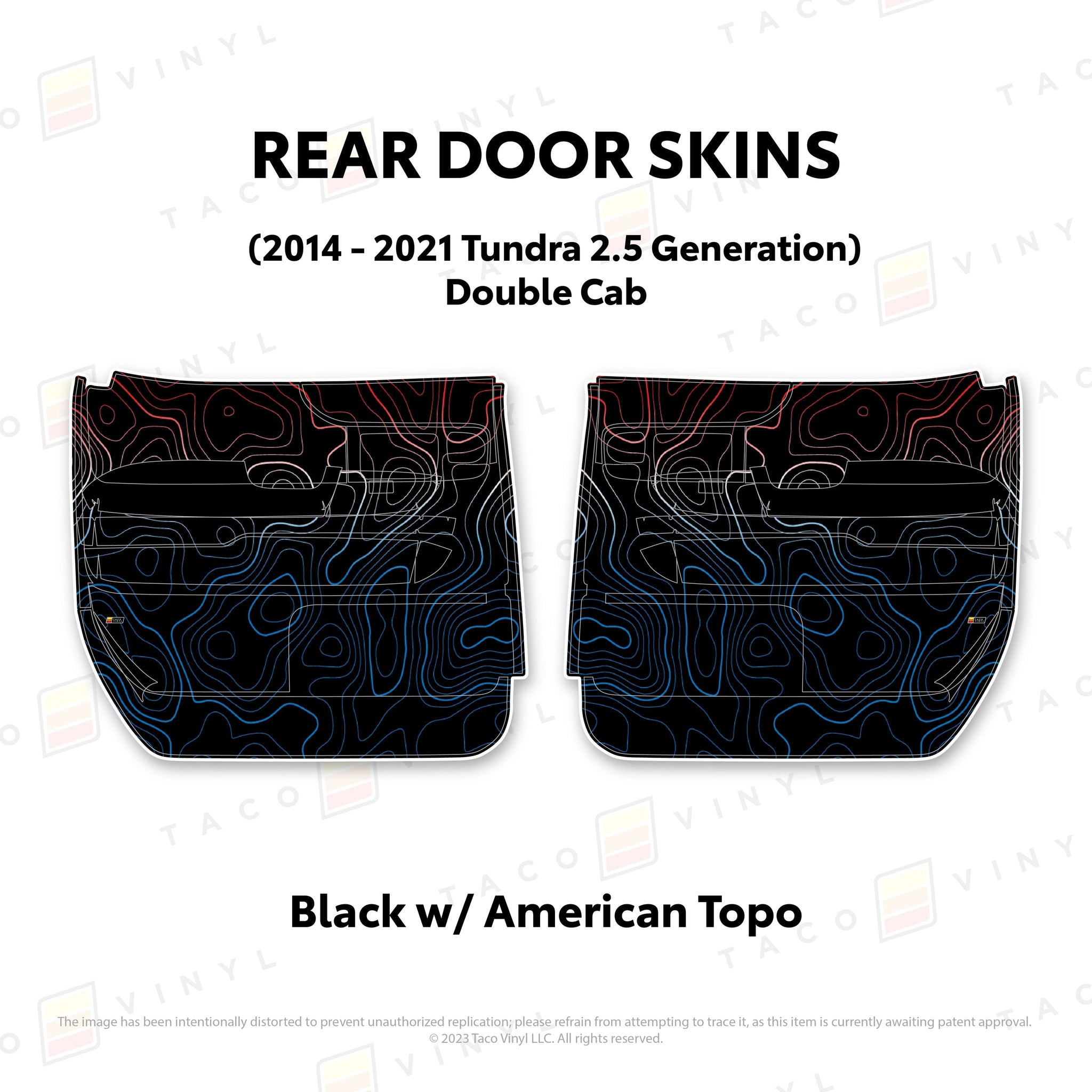 Taco Vinyl Protective Vinyl Rear Driver/Passenger Crewmax / Black w/American Scheme Topo 2014 - 2021 Tundra Door Skins