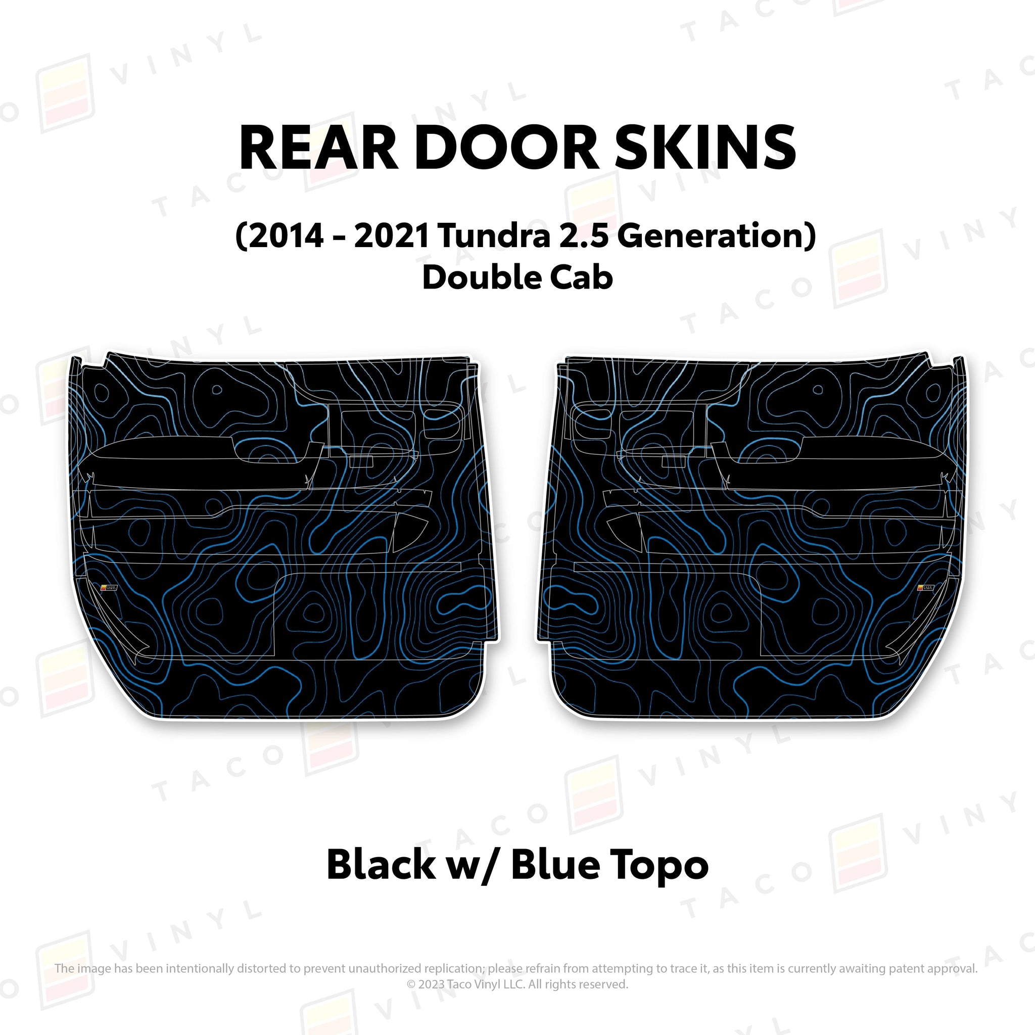 Taco Vinyl Protective Vinyl Rear Driver/Passenger Crewmax / Black w/Blue Scheme Topo 2014 - 2021 Tundra Door Skins