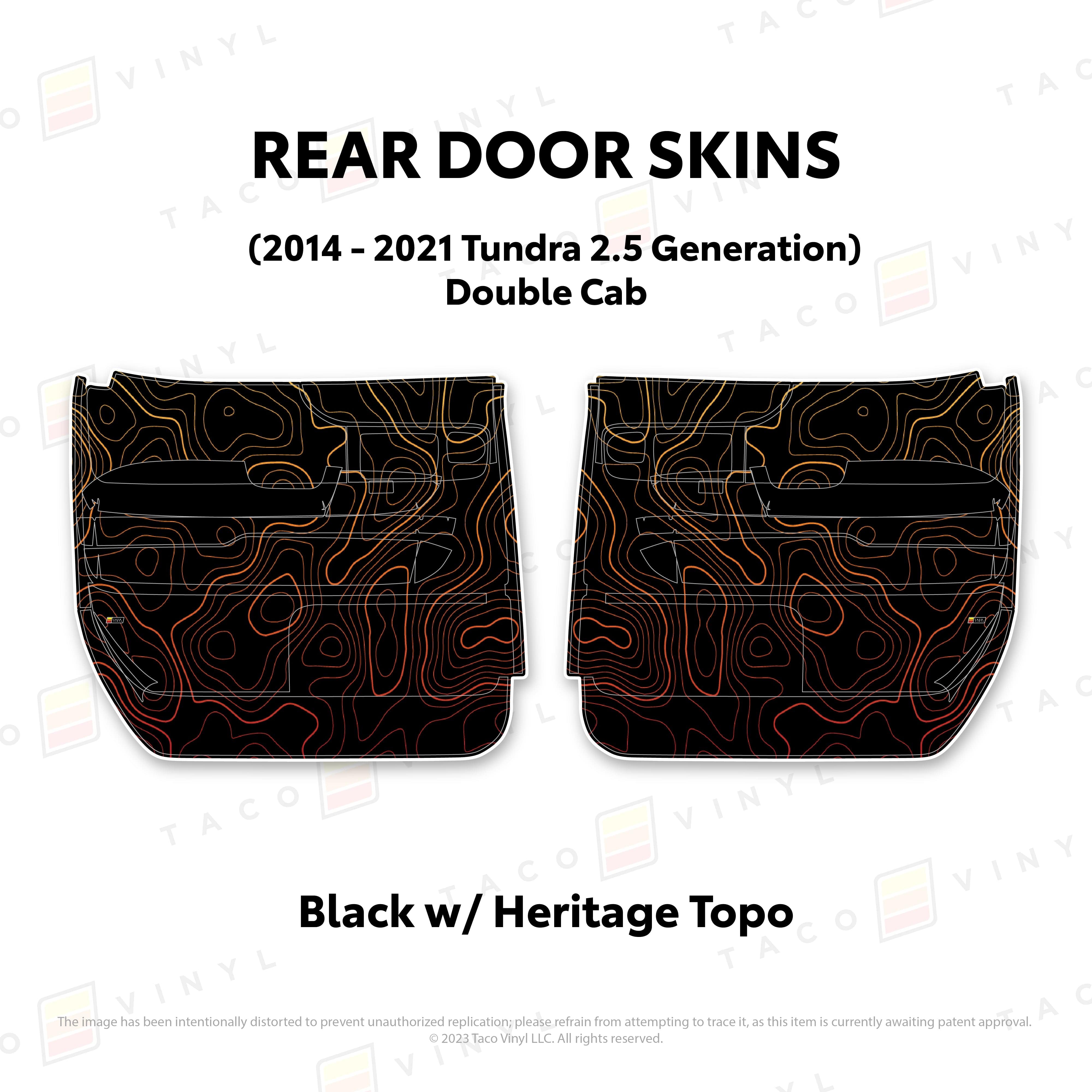 Taco Vinyl Protective Vinyl Rear Driver/Passenger Crewmax / Black w/ Heritage Topo 2014 - 2021 Tundra Door Skins