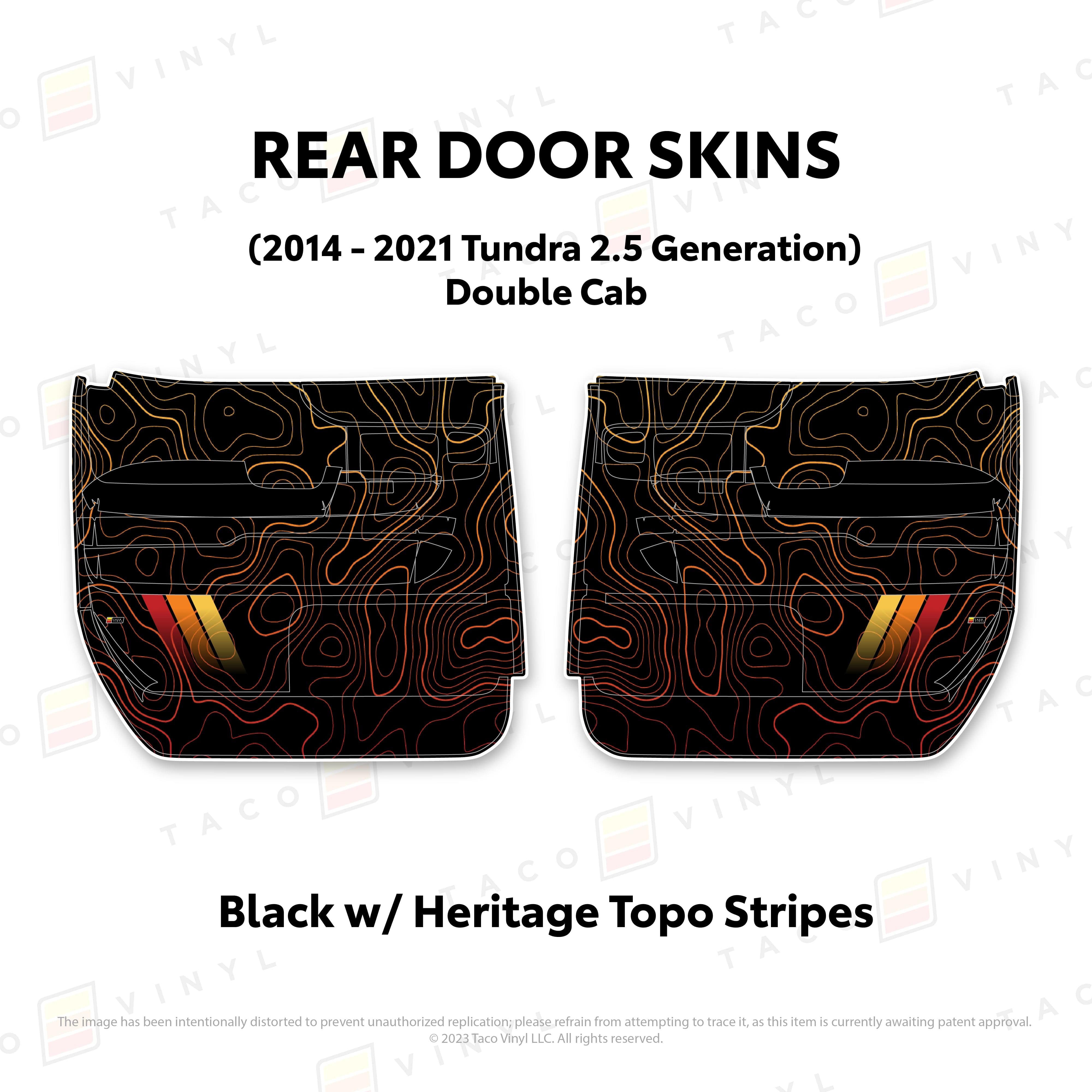 Taco Vinyl Protective Vinyl Rear Driver/Passenger Crewmax / Black w/ Heritage Topo/stripes 2014 - 2021 Tundra Door Skins