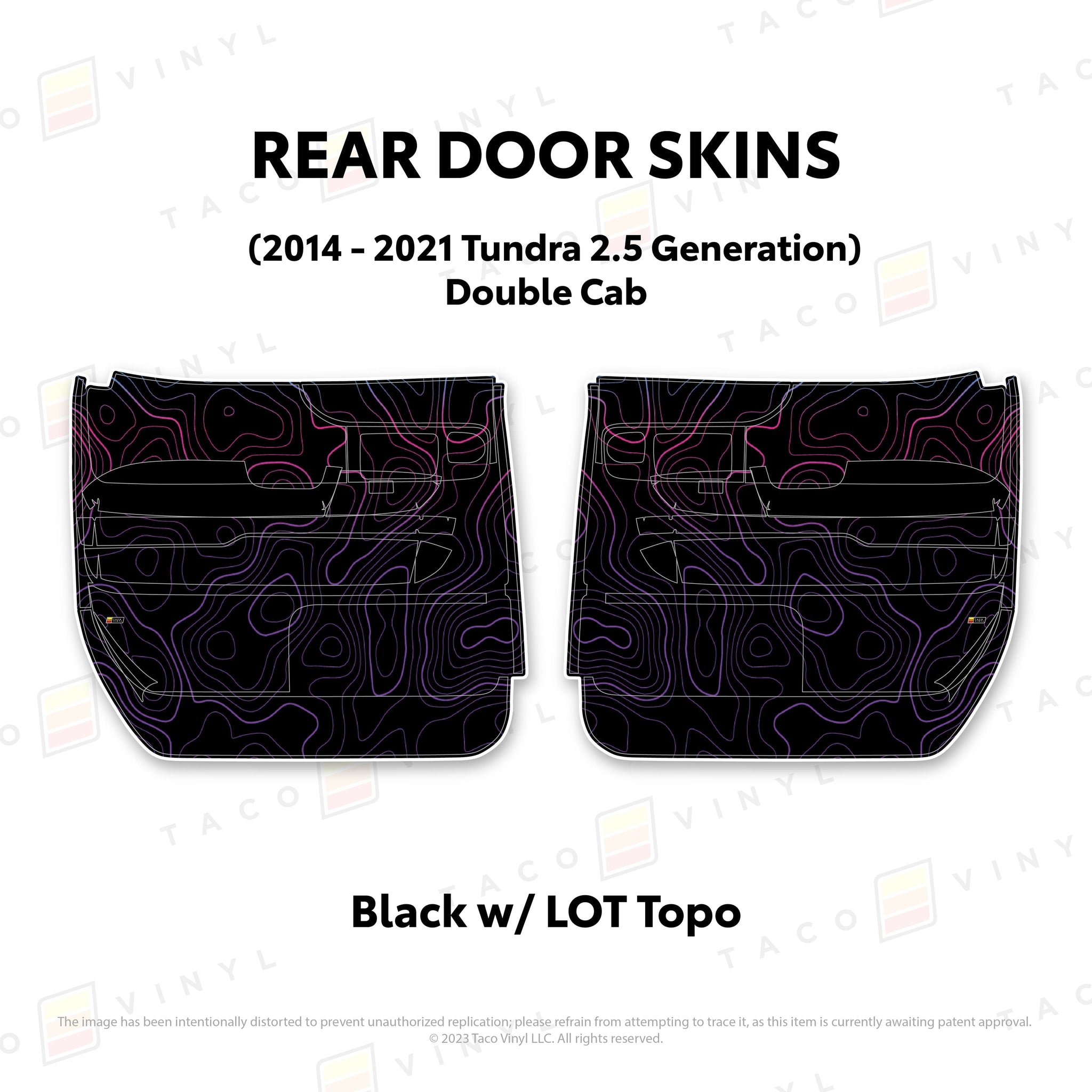 Taco Vinyl Protective Vinyl Rear Driver/Passenger Crewmax / Black w/LOT Scheme Topo 2014 - 2021 Tundra Door Skins