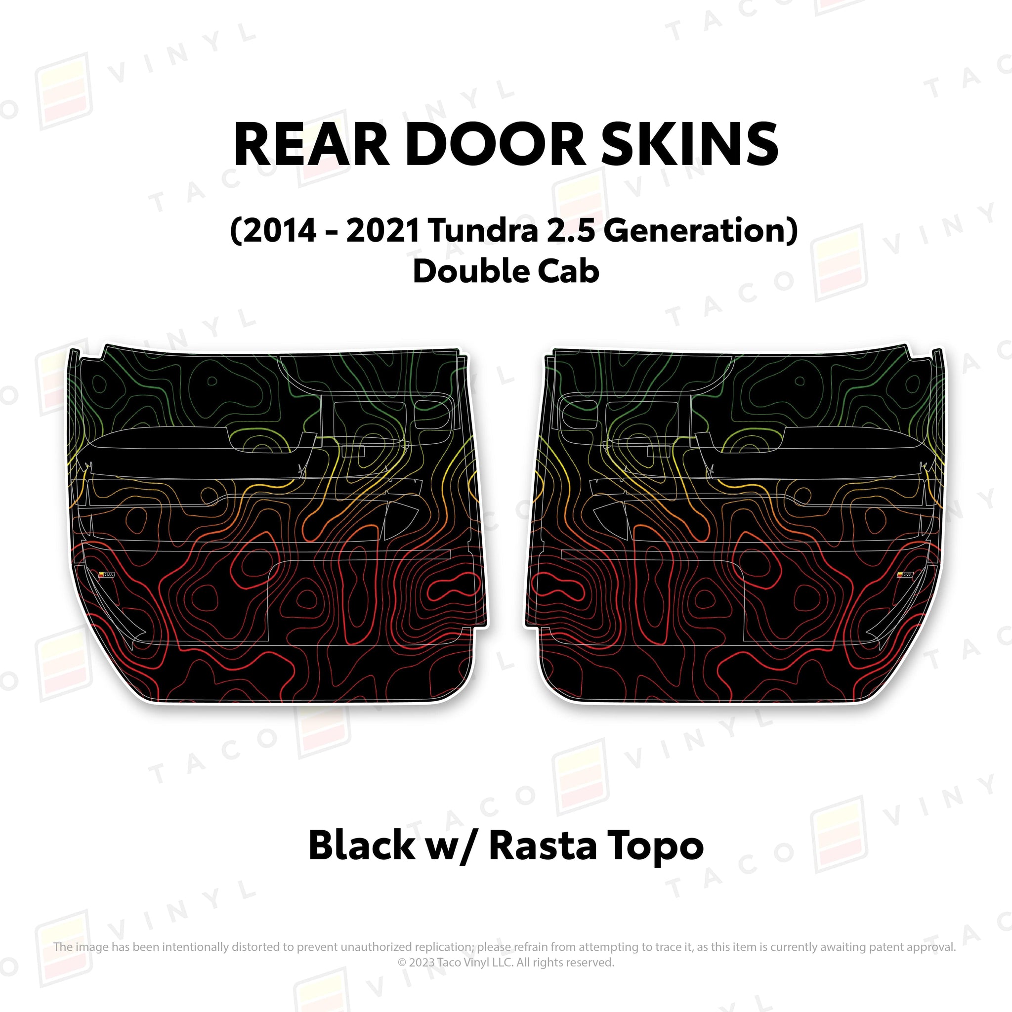 Taco Vinyl Protective Vinyl Rear Driver/Passenger Crewmax / Black w/Rasta Scheme Topo 2014 - 2021 Tundra Door Skins