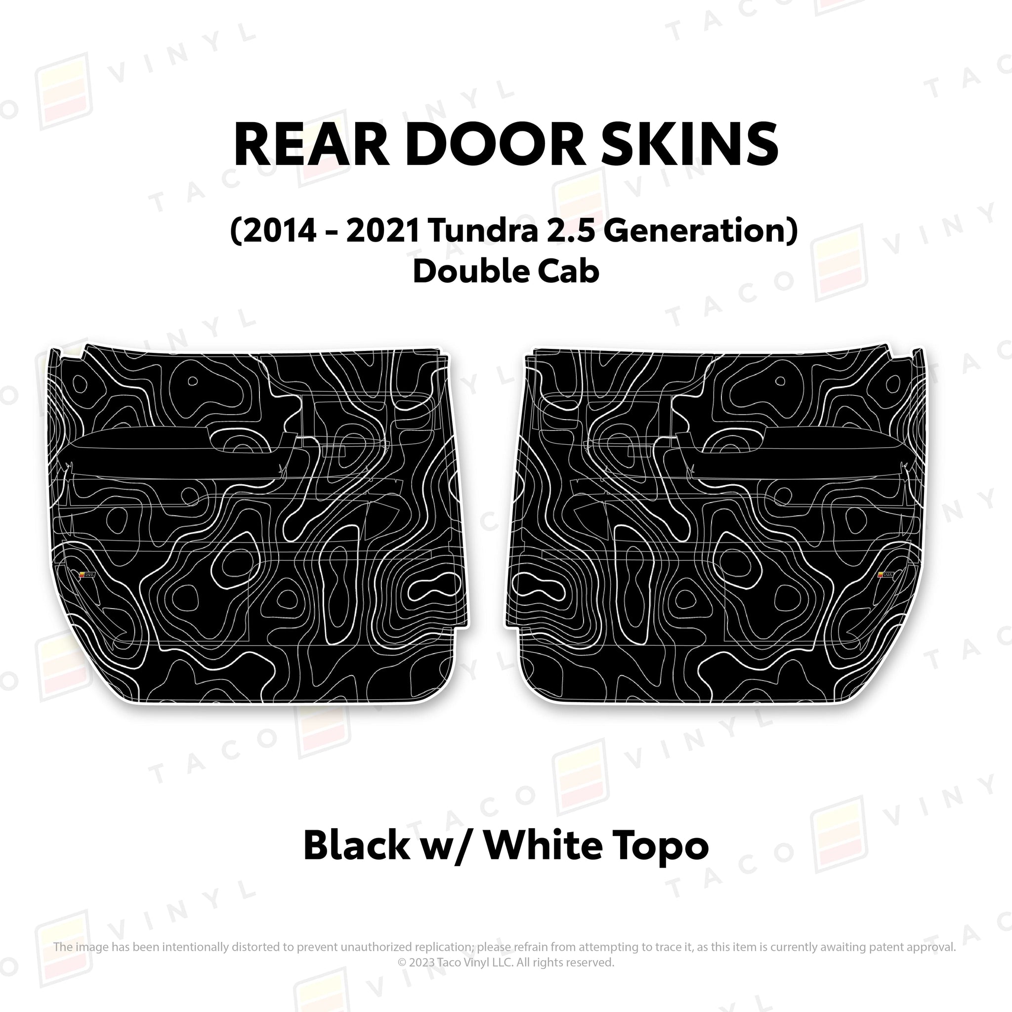 Taco Vinyl Protective Vinyl Rear Driver/Passenger Crewmax / Black w/ White Topo 2014 - 2021 Tundra Door Skins