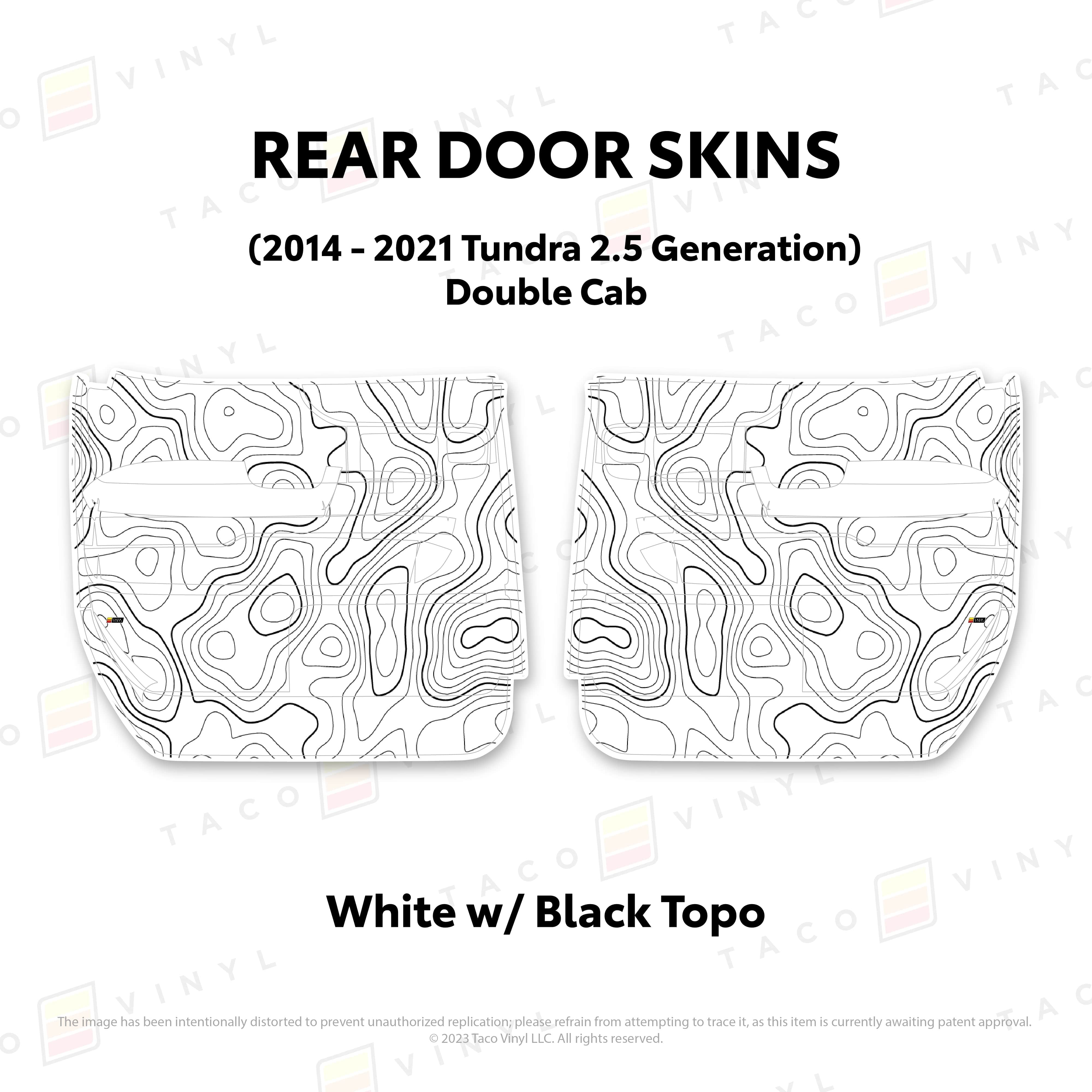 Taco Vinyl Protective Vinyl Rear Driver/Passenger Crewmax / White w/ Black Topo 2014 - 2021 Tundra Door Skins