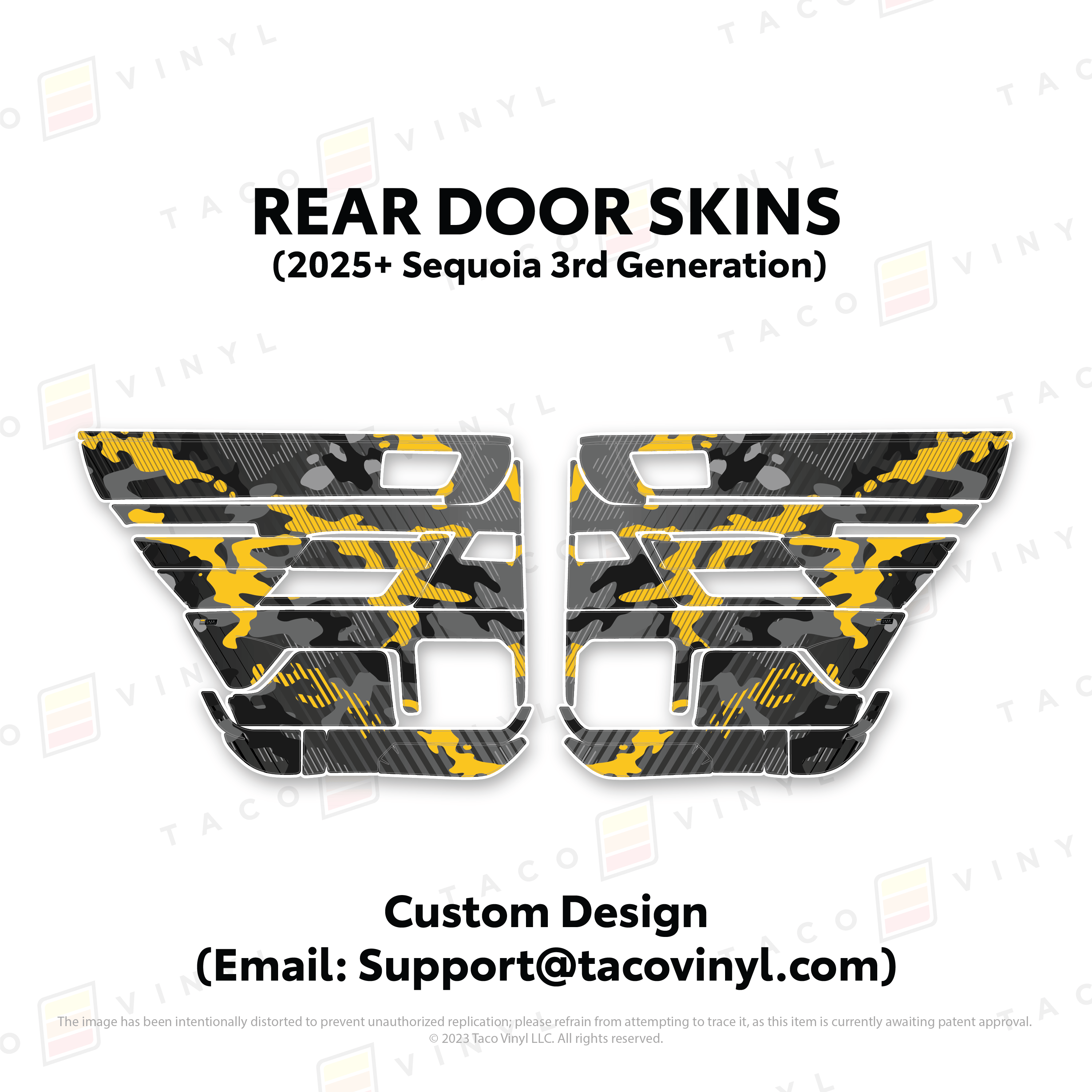 Taco Vinyl Protective Vinyl Rear Driver/Passenger / Custom Design (Email: Support@tacovinyl.com) 2023+ Sequoia Door Skins