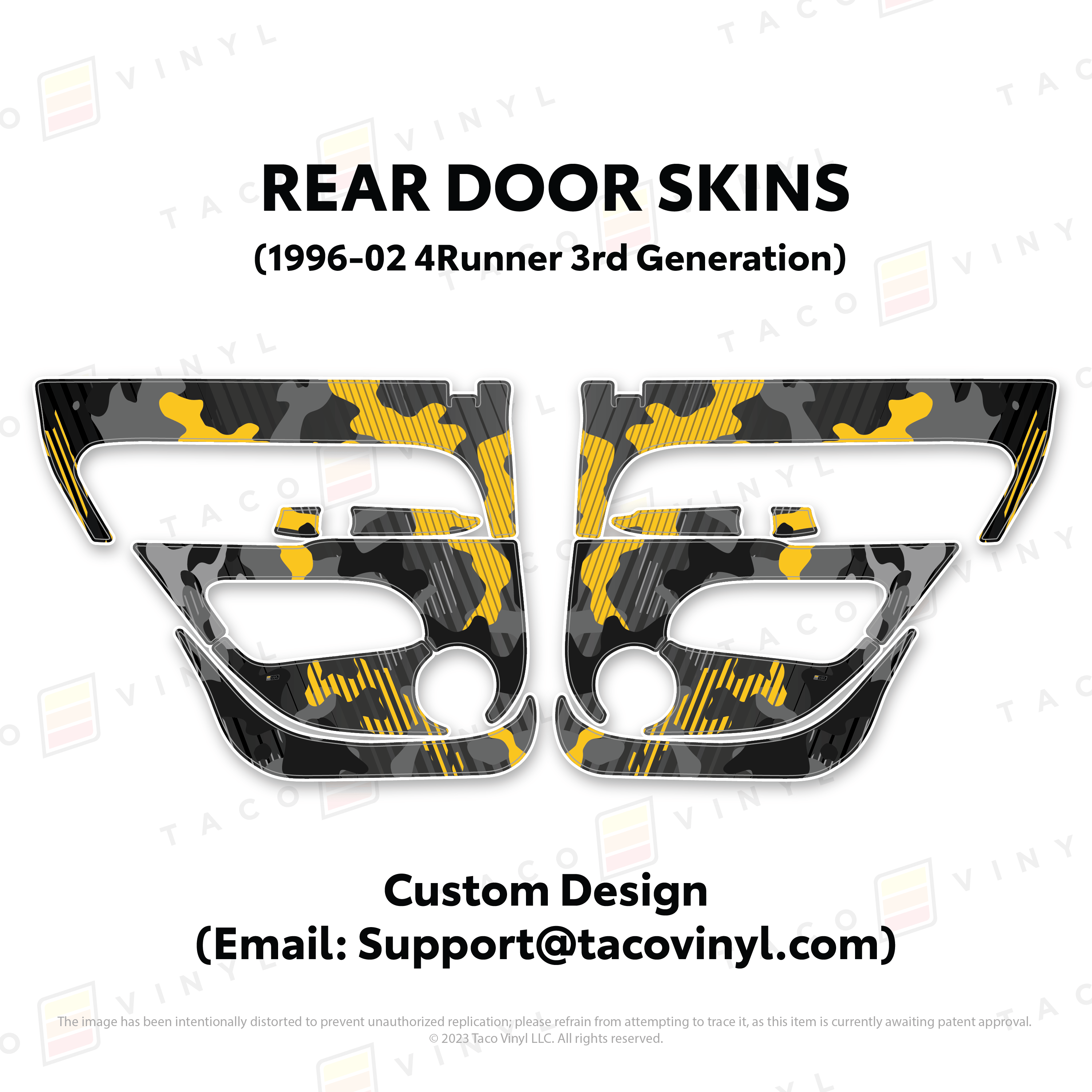 Taco Vinyl Protective Vinyl Rear Driver/Passenger / Custom Designs (Email: Support@tacovinyl.com) 1996-2002 4Runner Door Skins