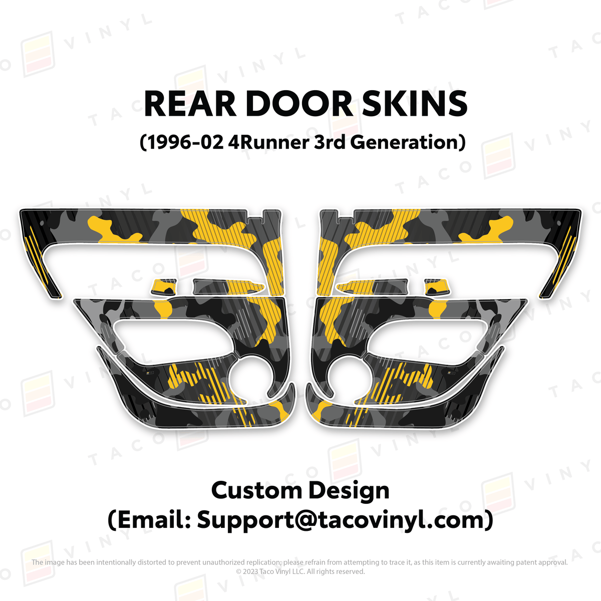 Taco Vinyl Protective Vinyl Rear Driver/Passenger / Custom Designs (Email: Support@tacovinyl.com) 1996-2002 4Runner Door Skins