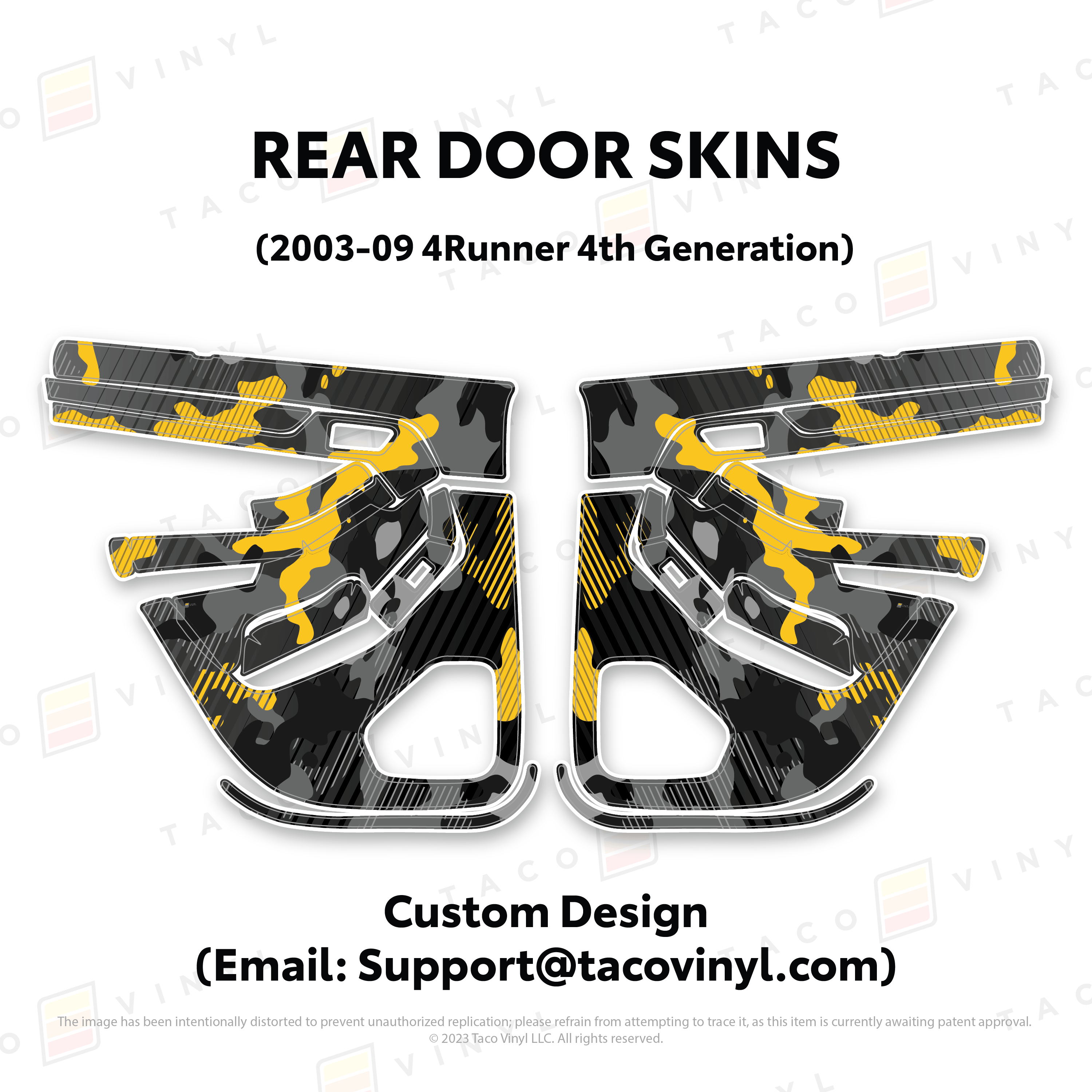 Taco Vinyl Protective Vinyl Rear Driver/Passenger / Custom Designs (Email: Support@tacovinyl.com) 2003-2009 4Runner Door Skins