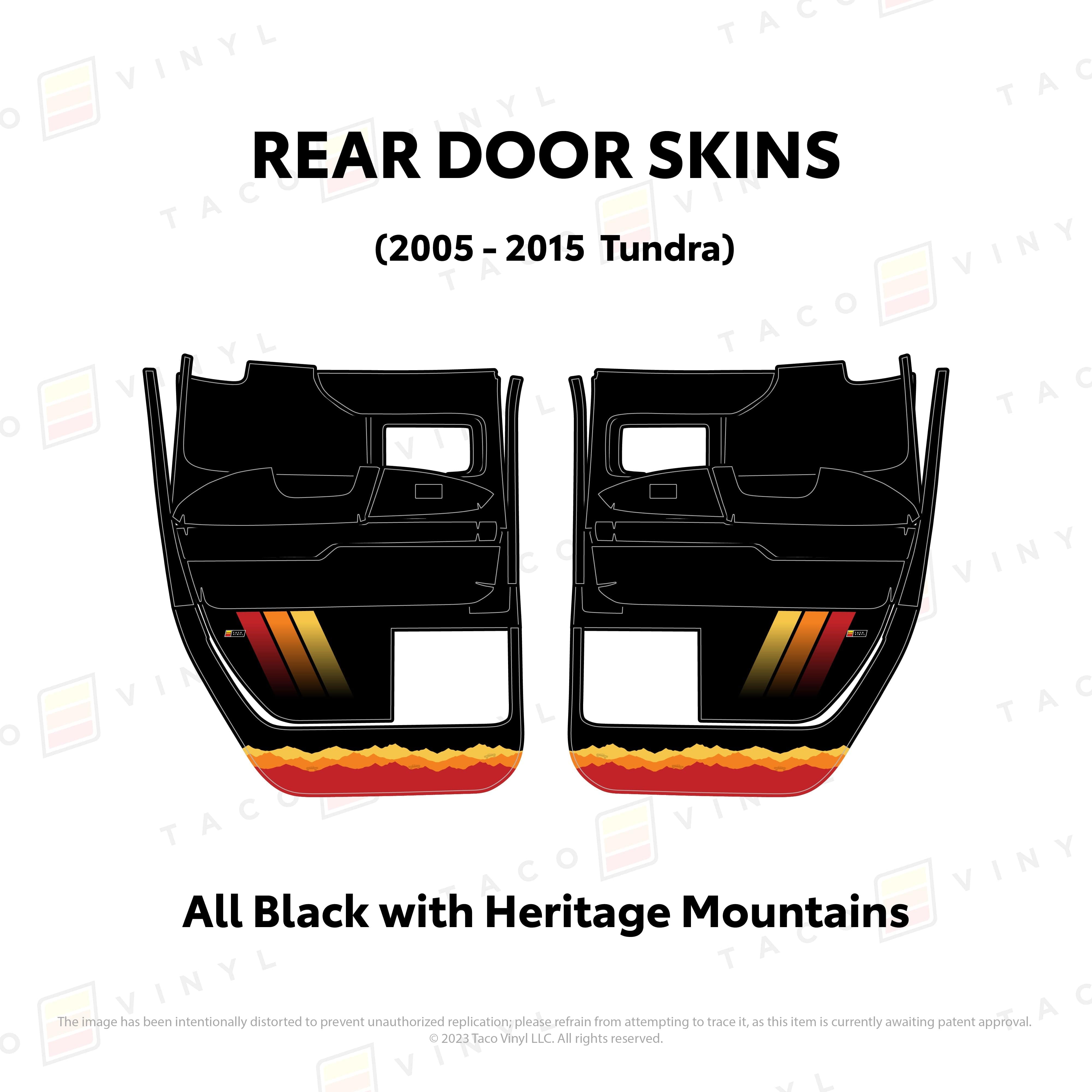 Taco Vinyl Protective Vinyl Rear Driver/Passenger Double Cab / All Black w/ Heritage Mountains 2014 - 2021 Tundra Door Skins