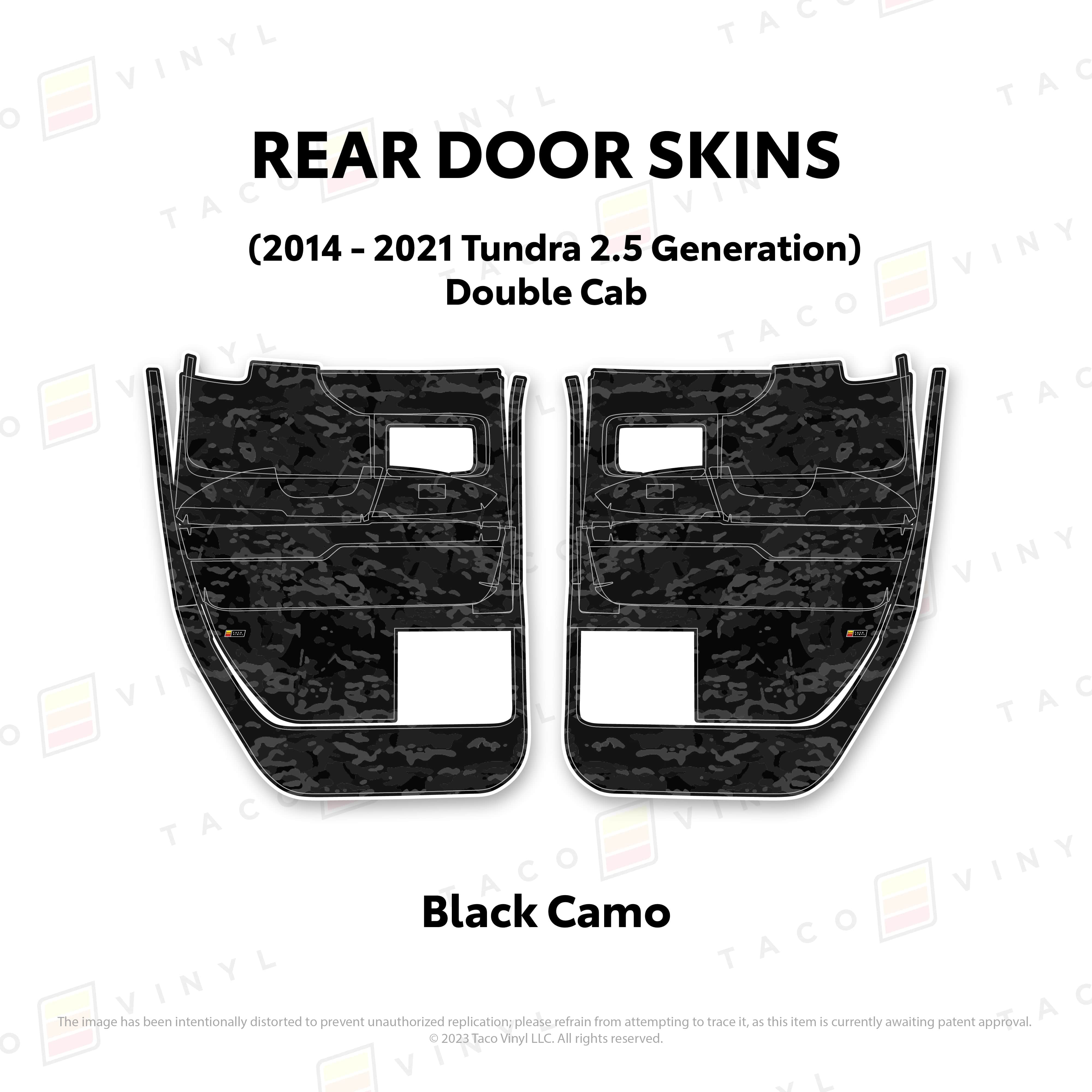 Taco Vinyl Protective Vinyl Rear Driver/Passenger Double Cab / Black Camo 2014 - 2021 Tundra Door Skins