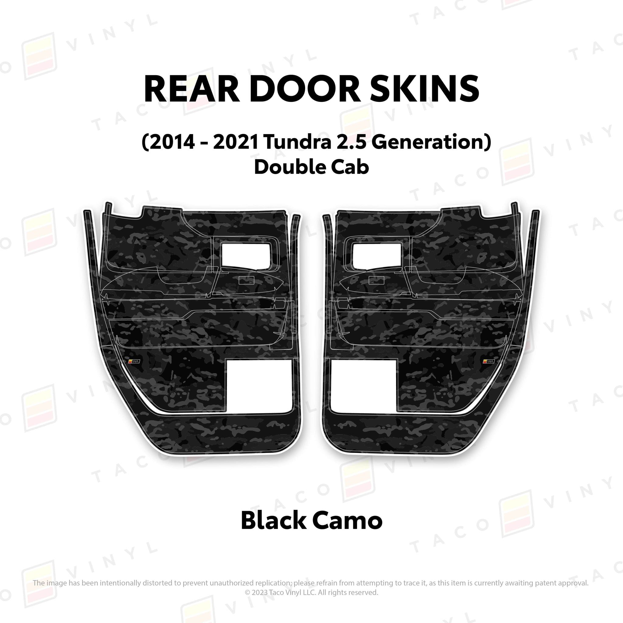 Taco Vinyl Protective Vinyl Rear Driver/Passenger Double Cab / Black Camo 2014 - 2021 Tundra Door Skins