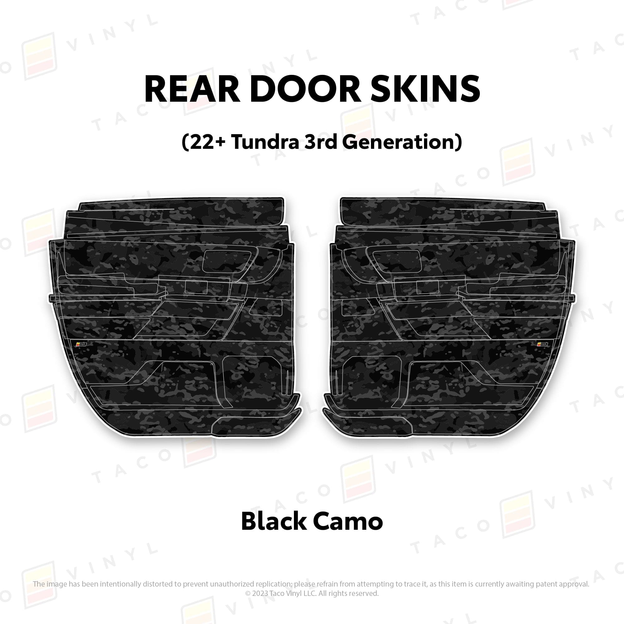 Taco Vinyl Protective Vinyl Rear Driver/Passenger Double Cab / Black Camo 2022+ Tundra Door Skins