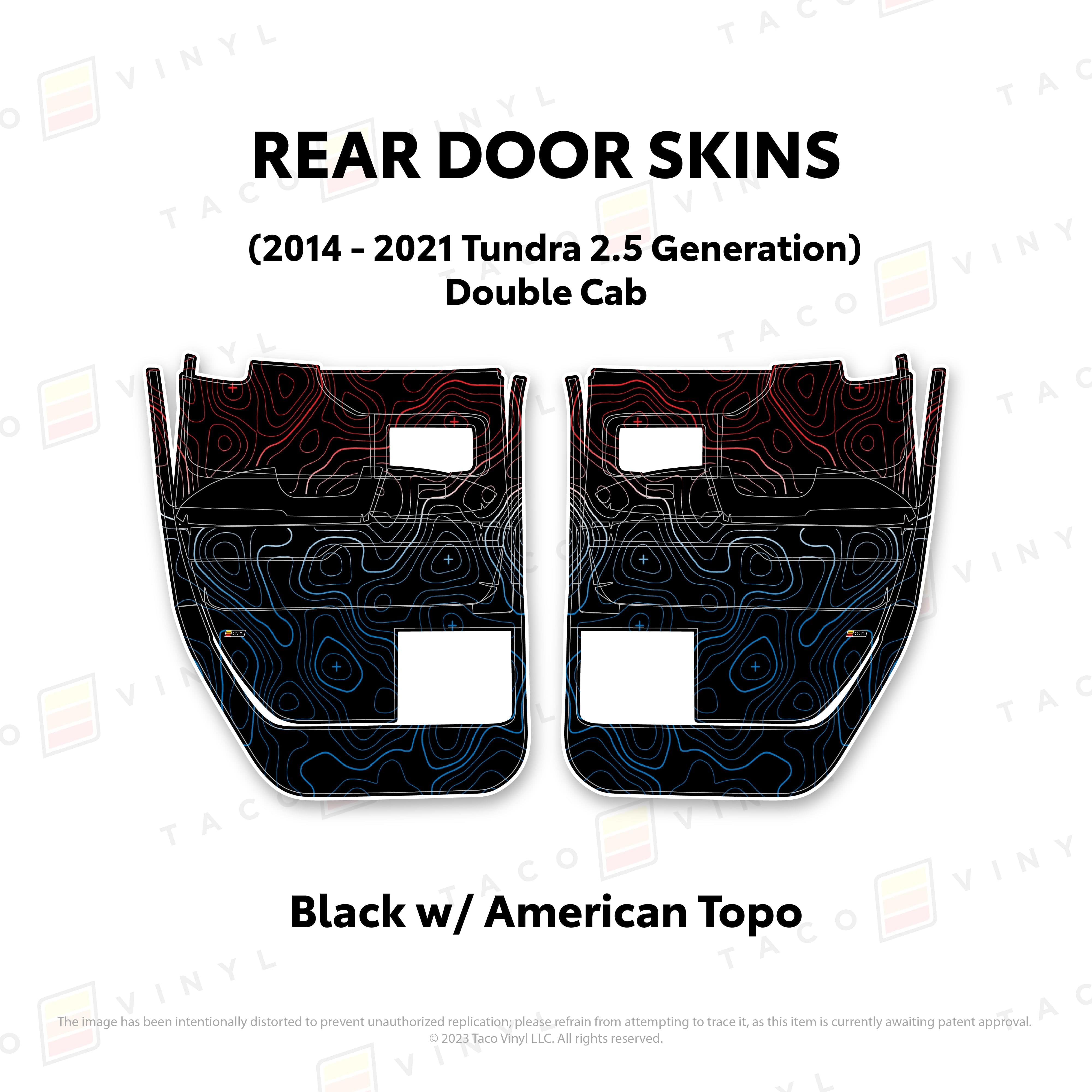 Taco Vinyl Protective Vinyl Rear Driver/Passenger Double Cab / Black w/American Scheme Topo 2014 - 2021 Tundra Door Skins