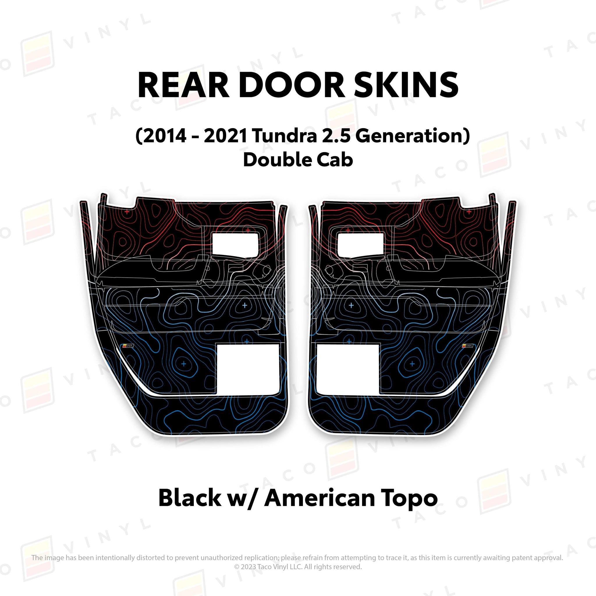 Taco Vinyl Protective Vinyl Rear Driver/Passenger Double Cab / Black w/American Scheme Topo 2014 - 2021 Tundra Door Skins