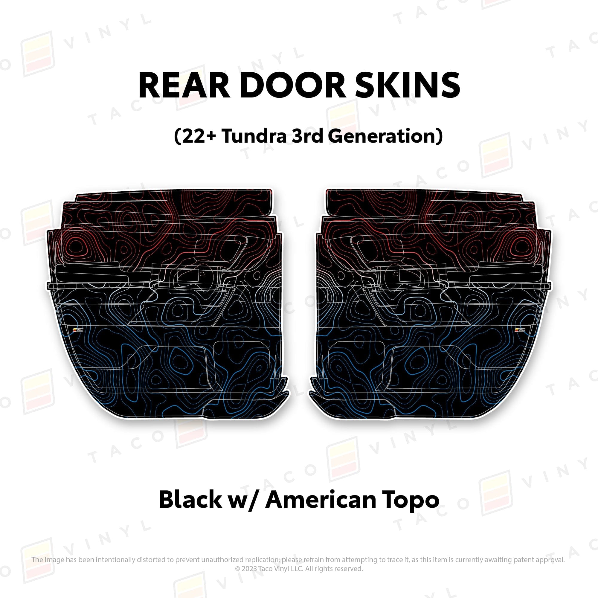 Taco Vinyl Protective Vinyl Rear Driver/Passenger Double Cab / Black w/American Scheme Topo 2022+ Tundra Door Skins