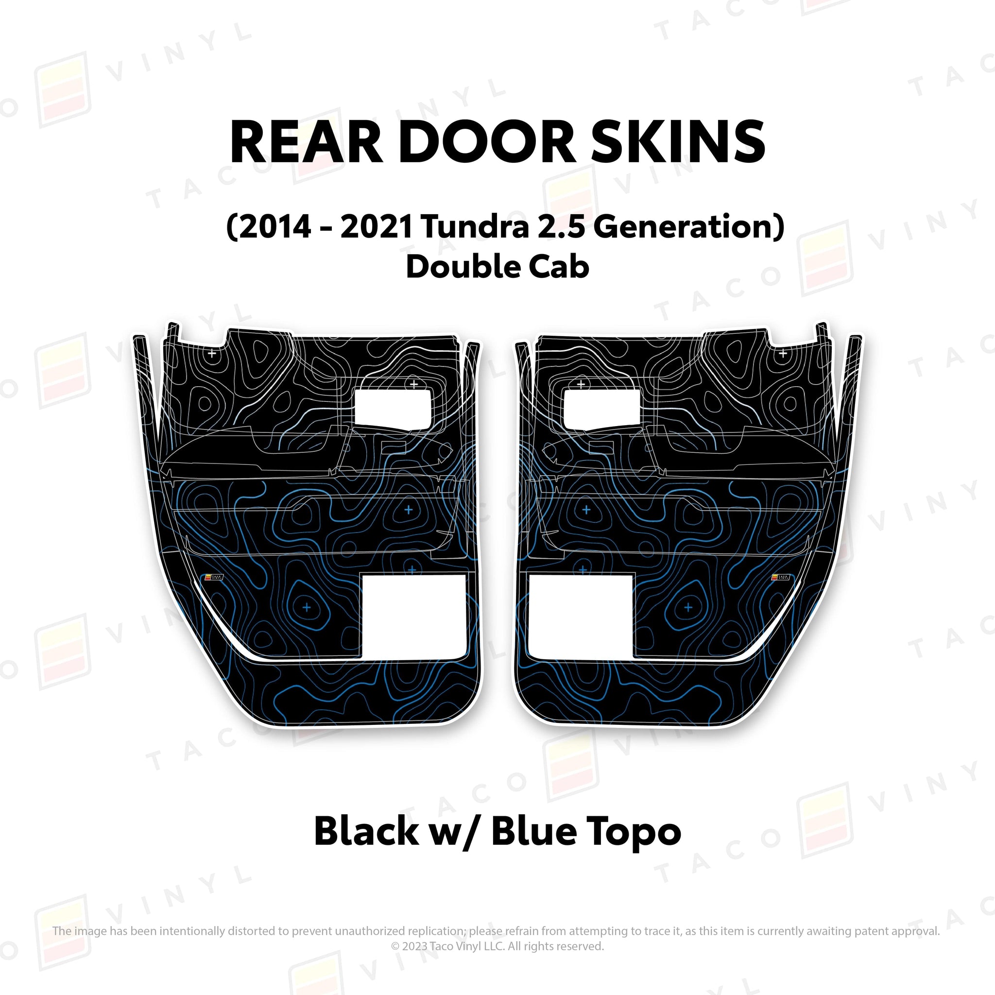 Taco Vinyl Protective Vinyl Rear Driver/Passenger Double Cab / Black w/Blue Scheme Topo 2014 - 2021 Tundra Door Skins