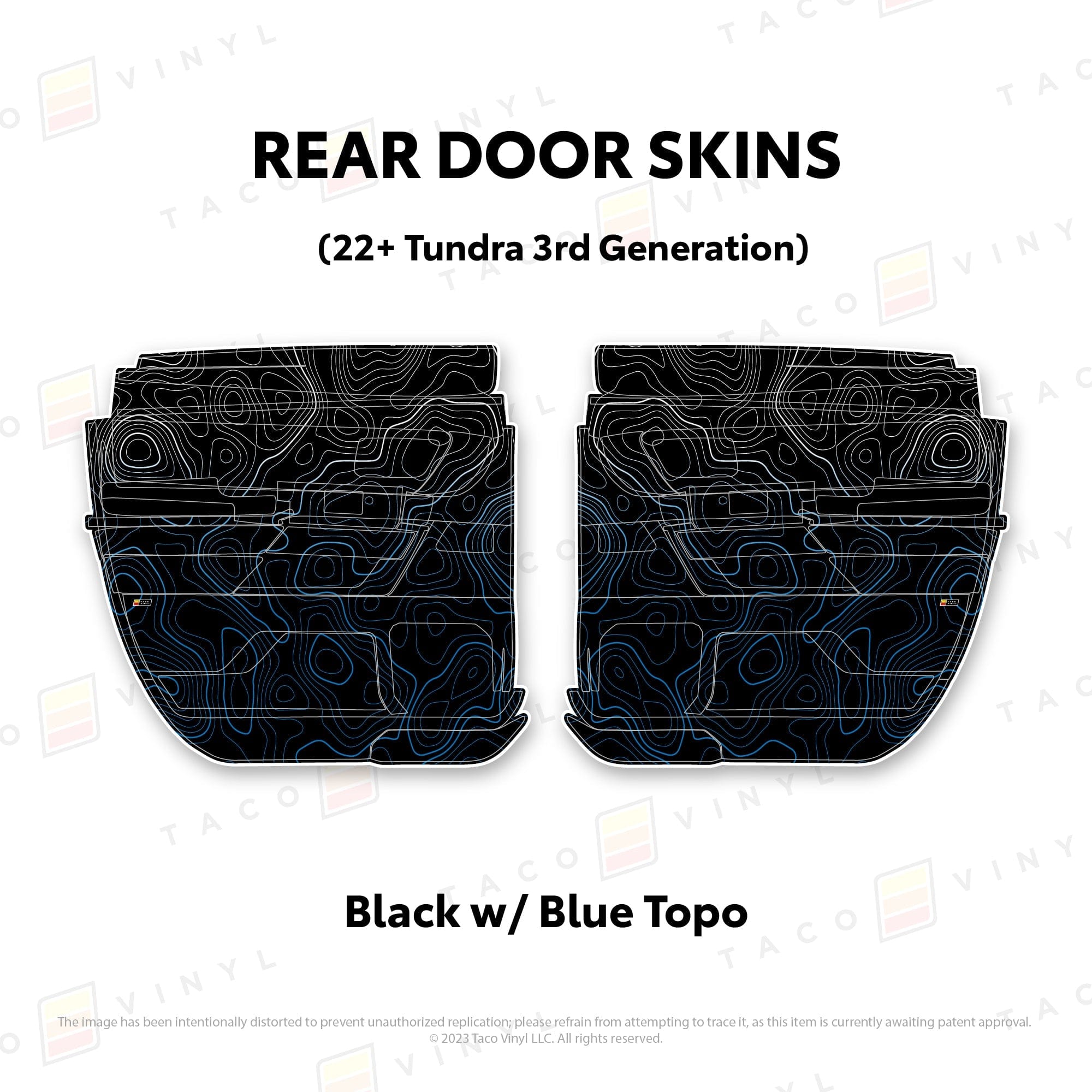 Taco Vinyl Protective Vinyl Rear Driver/Passenger Double Cab / Black w/Blue Scheme Topo 2022+ Tundra Door Skins