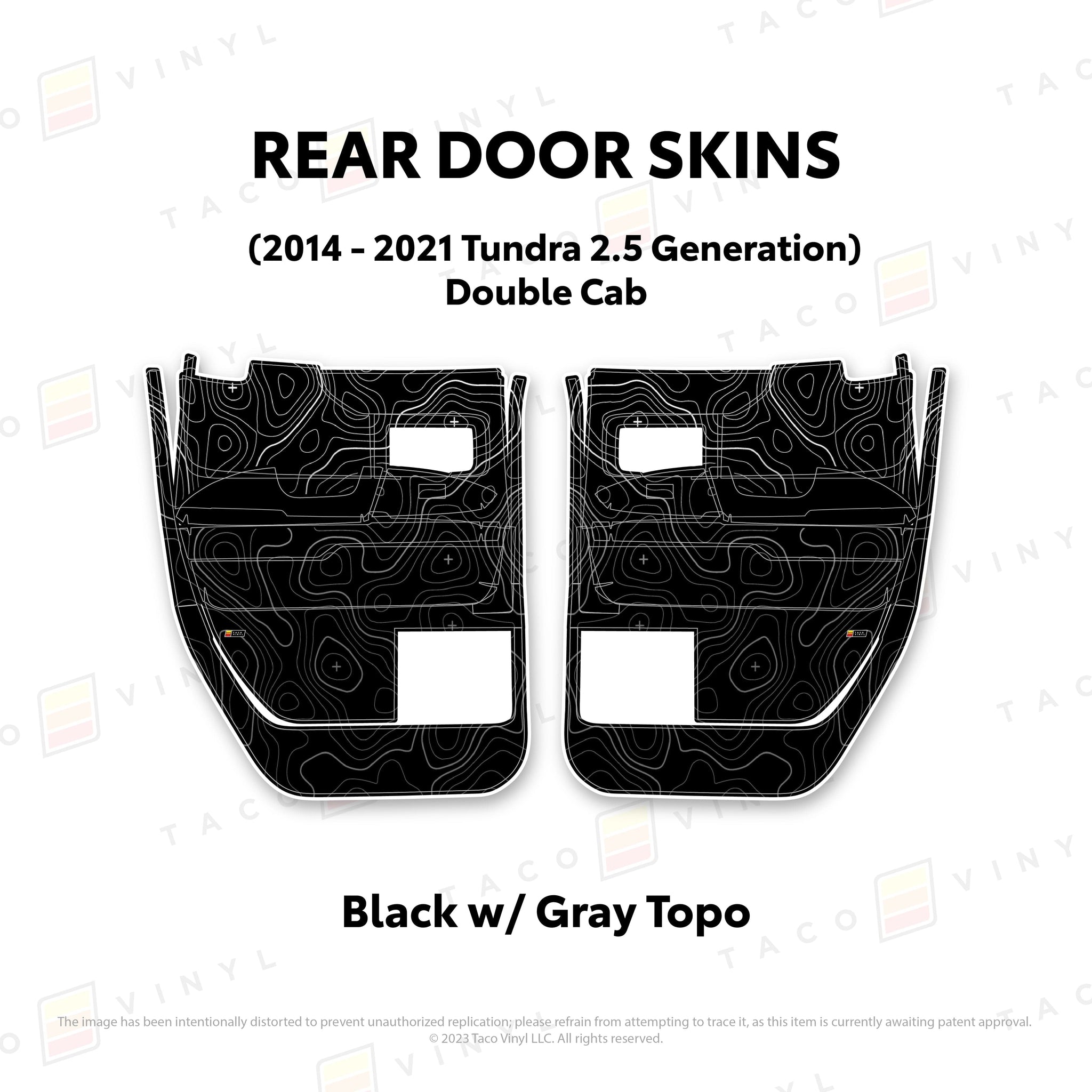 Taco Vinyl Protective Vinyl Rear Driver/Passenger Double Cab / Black w/Gray Scheme Topo 2014 - 2021 Tundra Door Skins