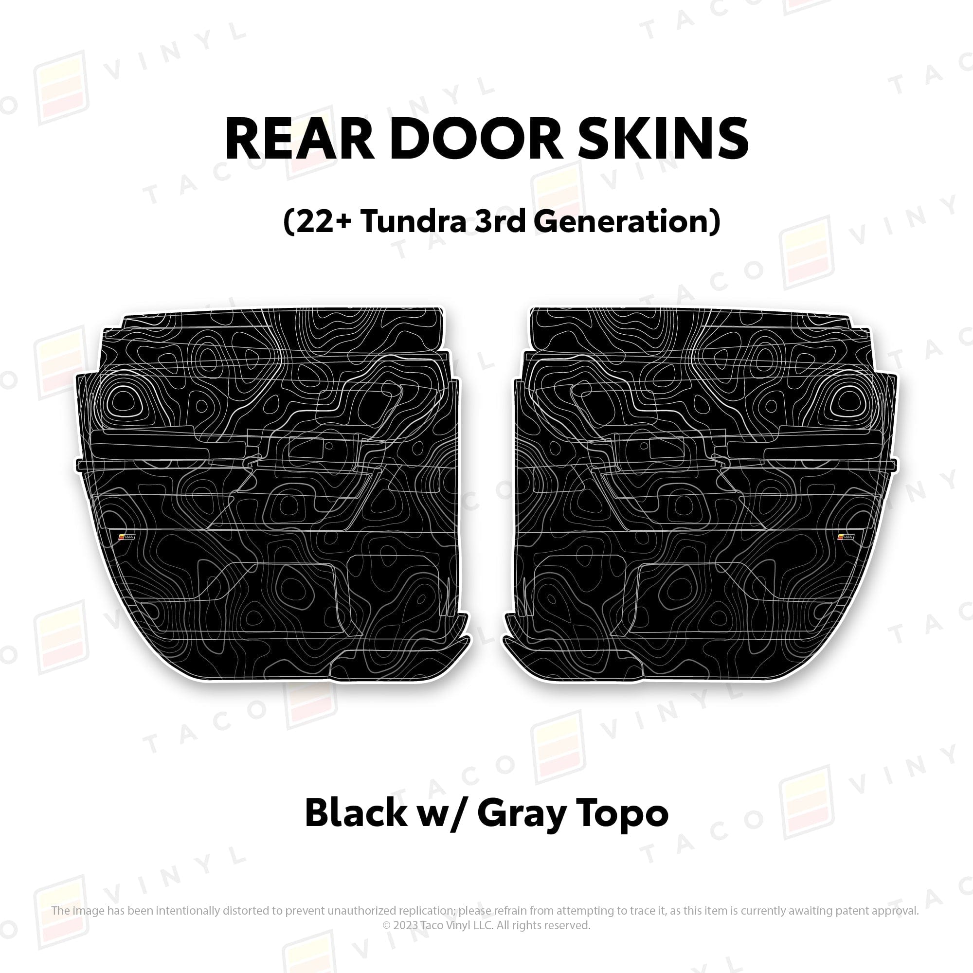 Taco Vinyl Protective Vinyl Rear Driver/Passenger Double Cab / Black w/Gray Scheme Topo 2022+ Tundra Door Skins