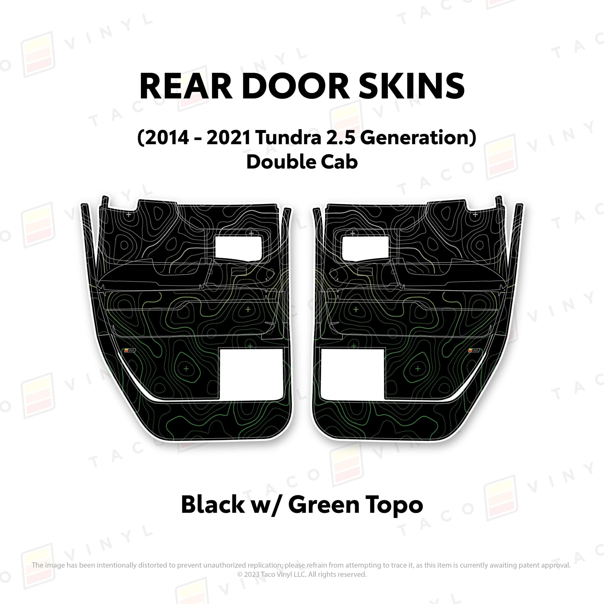 Taco Vinyl Protective Vinyl Rear Driver/Passenger Double Cab / Black w/Green Scheme Topo 2014 - 2021 Tundra Door Skins