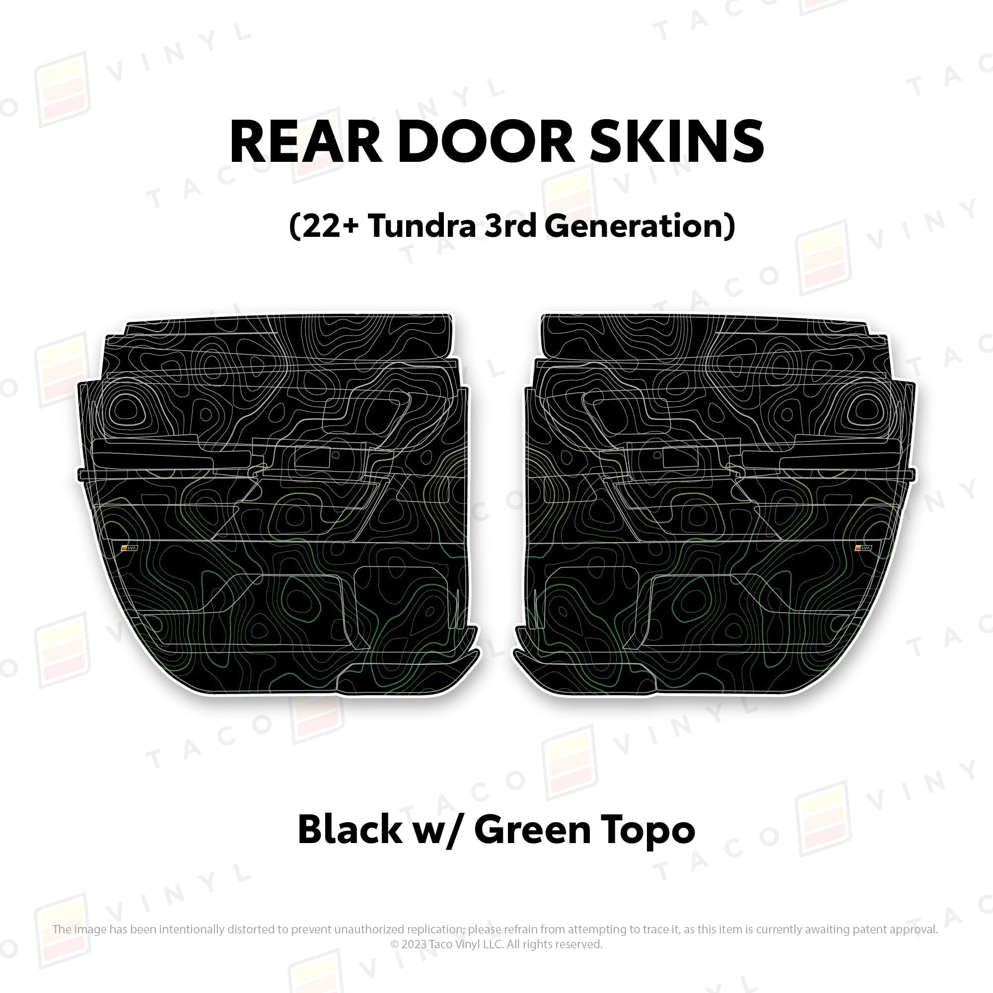 Taco Vinyl Protective Vinyl Rear Driver/Passenger Double Cab / Black w/Green Scheme Topo 2022+ Tundra Door Skins