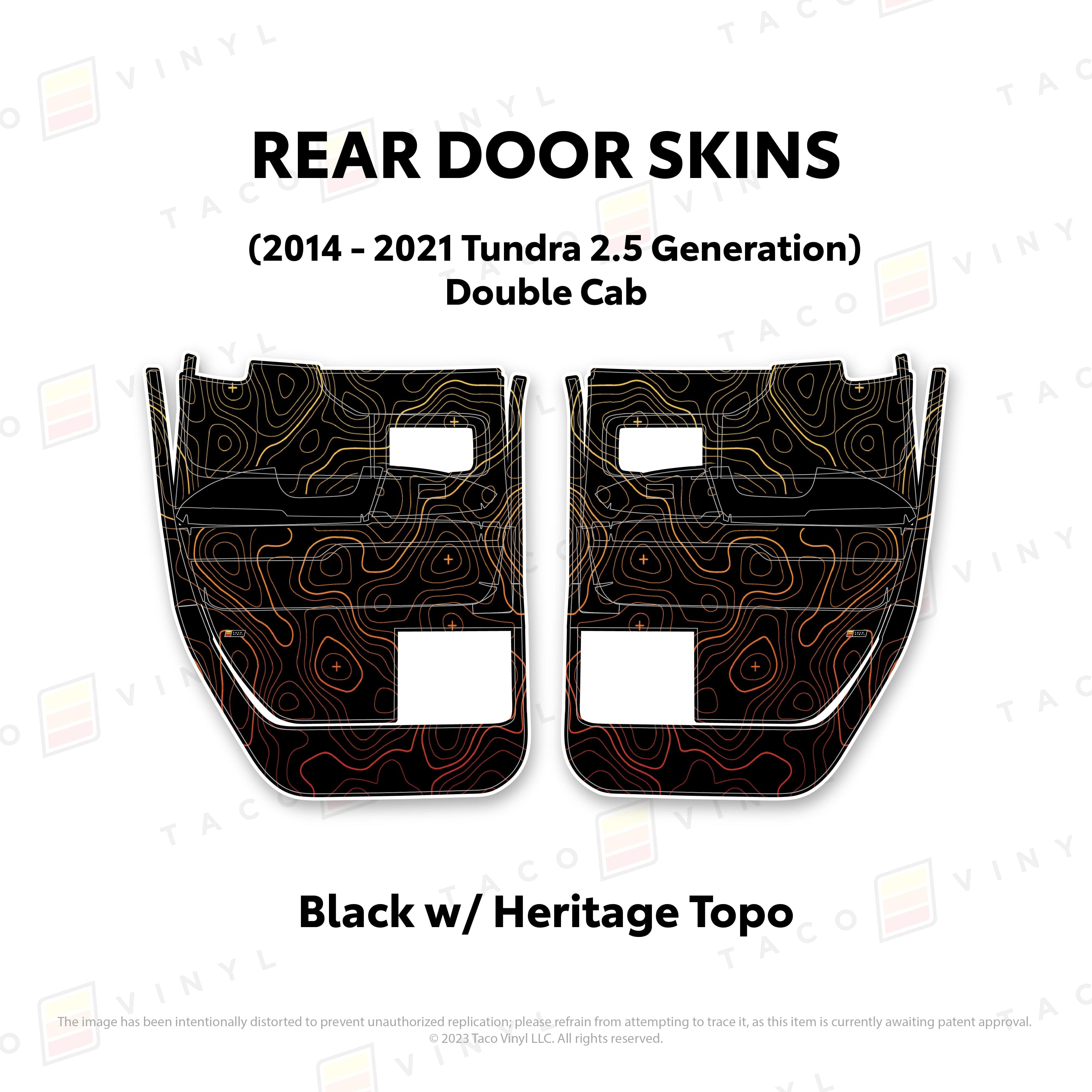 Taco Vinyl Protective Vinyl Rear Driver/Passenger Double Cab / Black w/ Heritage Topo 2014 - 2021 Tundra Door Skins