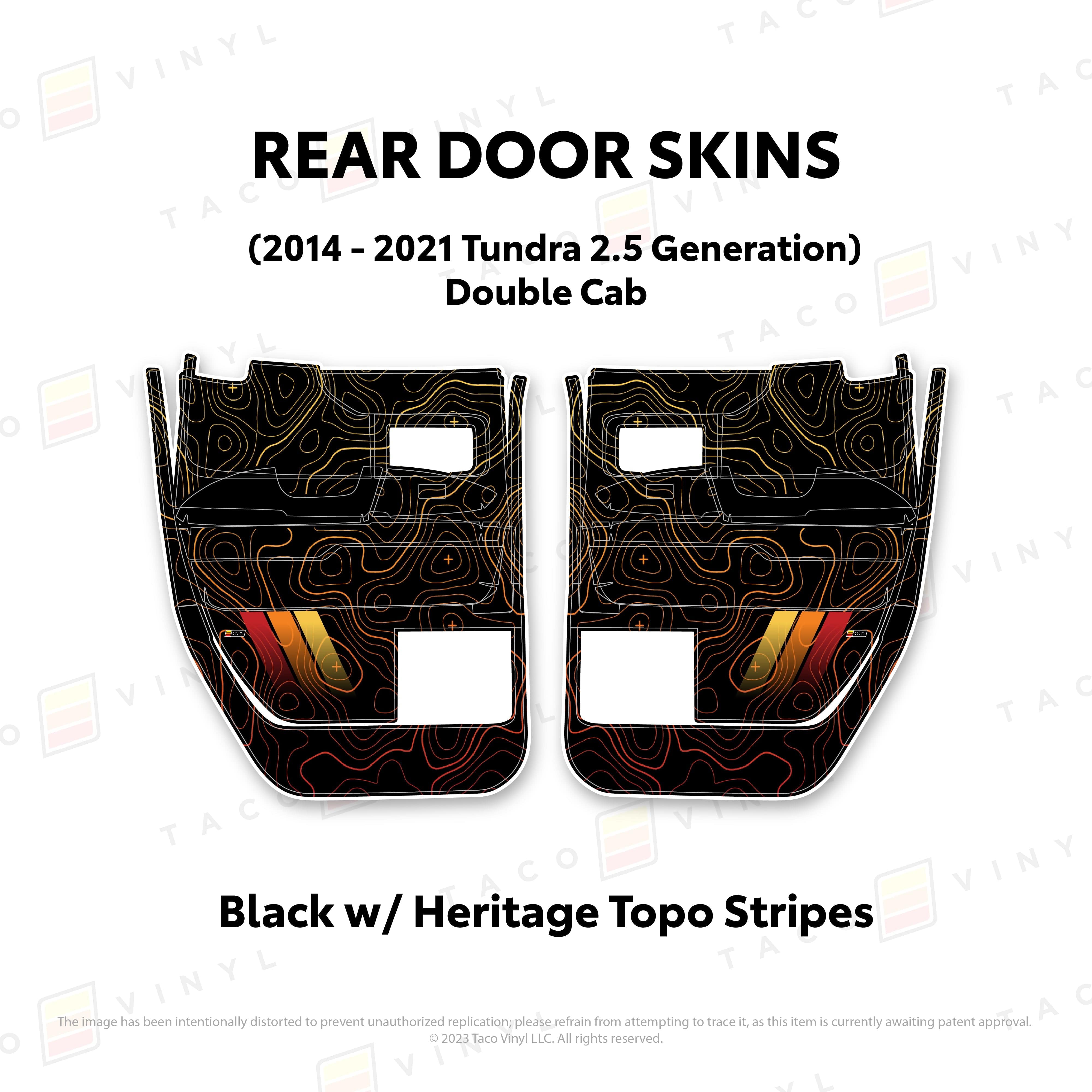 Taco Vinyl Protective Vinyl Rear Driver/Passenger Double Cab / Black w/ Heritage Topo/stripes 2014 - 2021 Tundra Door Skins