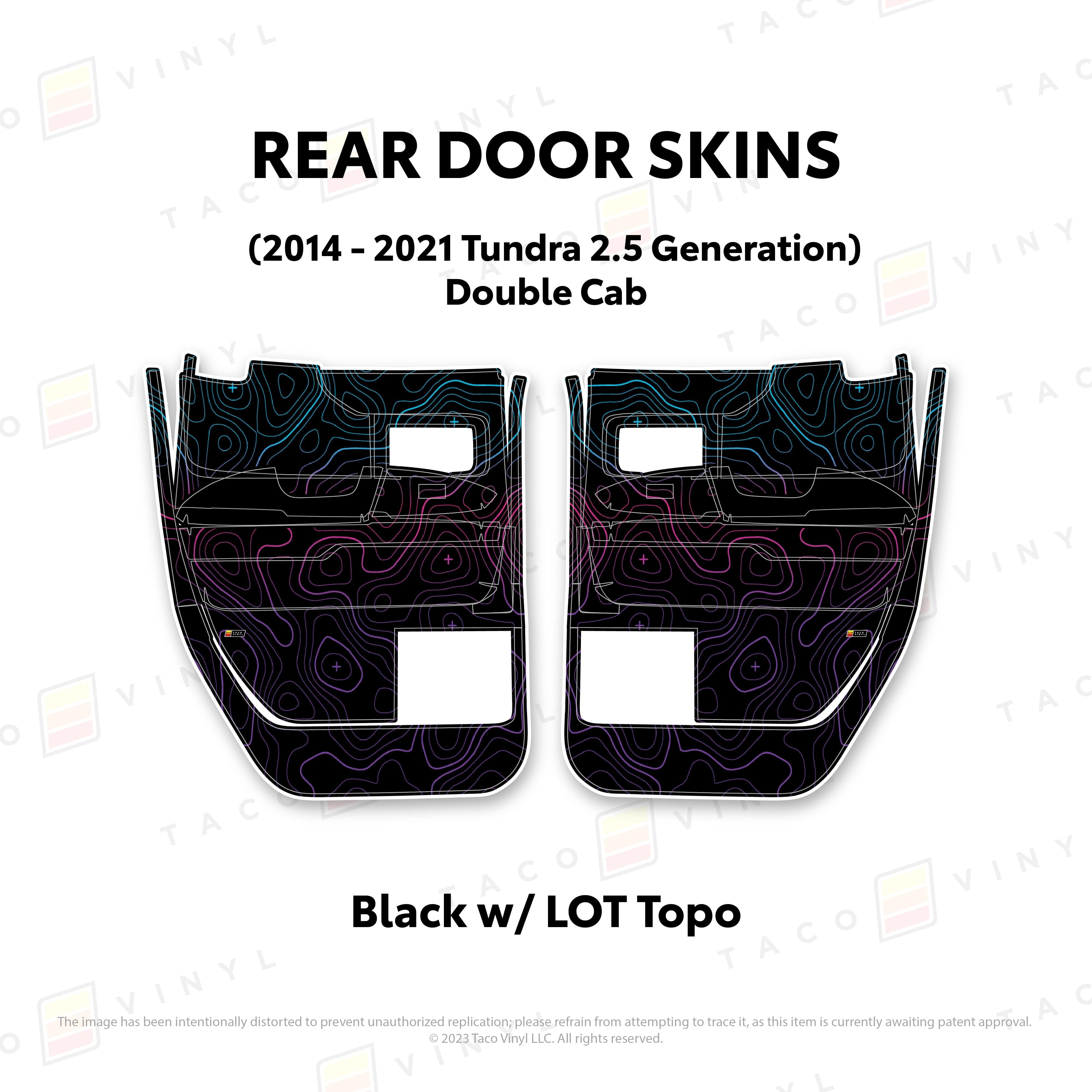 Taco Vinyl Protective Vinyl Rear Driver/Passenger Double Cab / Black w/LOT Scheme Topo 2014 - 2021 Tundra Door Skins