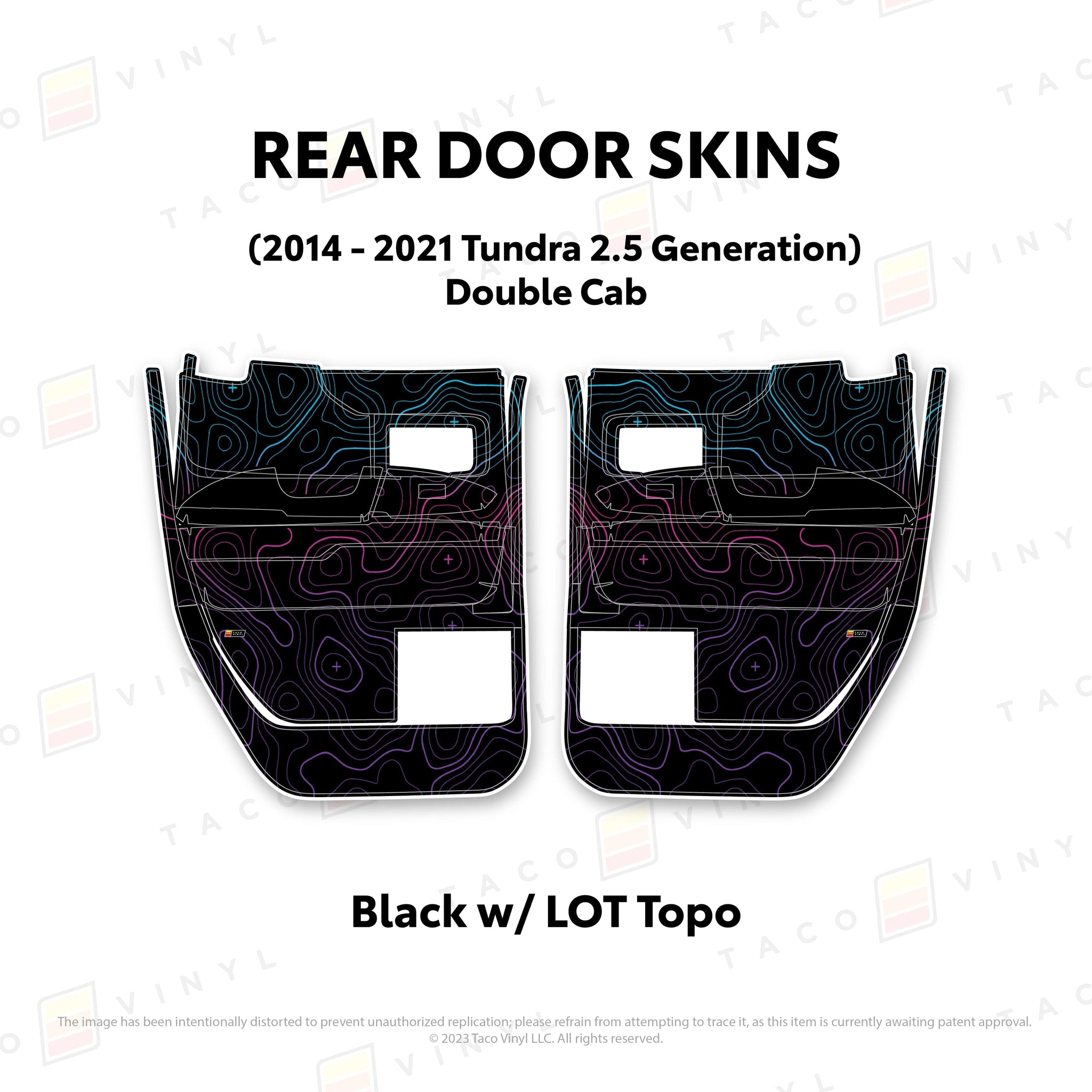 Taco Vinyl Protective Vinyl Rear Driver/Passenger Double Cab / Black w/LOT Scheme Topo 2014 - 2021 Tundra Door Skins