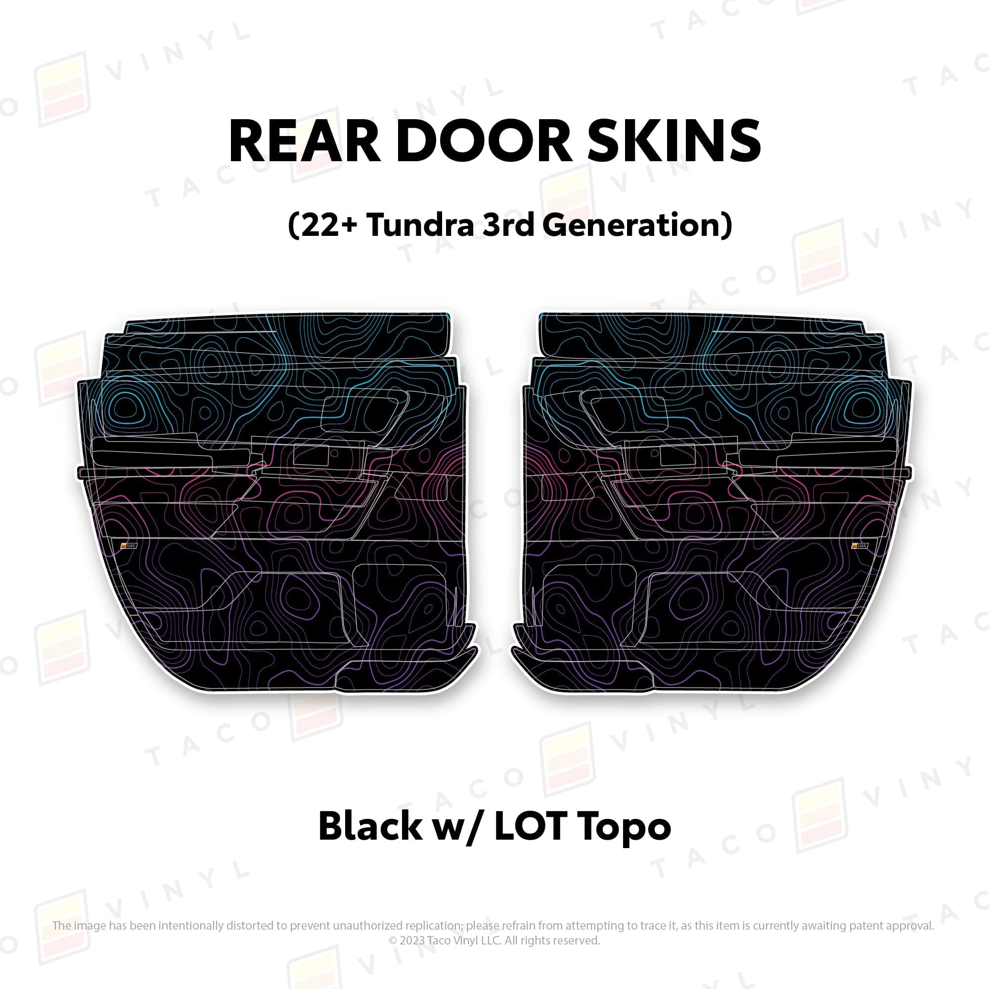 Taco Vinyl Protective Vinyl Rear Driver/Passenger Double Cab / Black w/LOT Scheme Topo 2022+ Tundra Door Skins