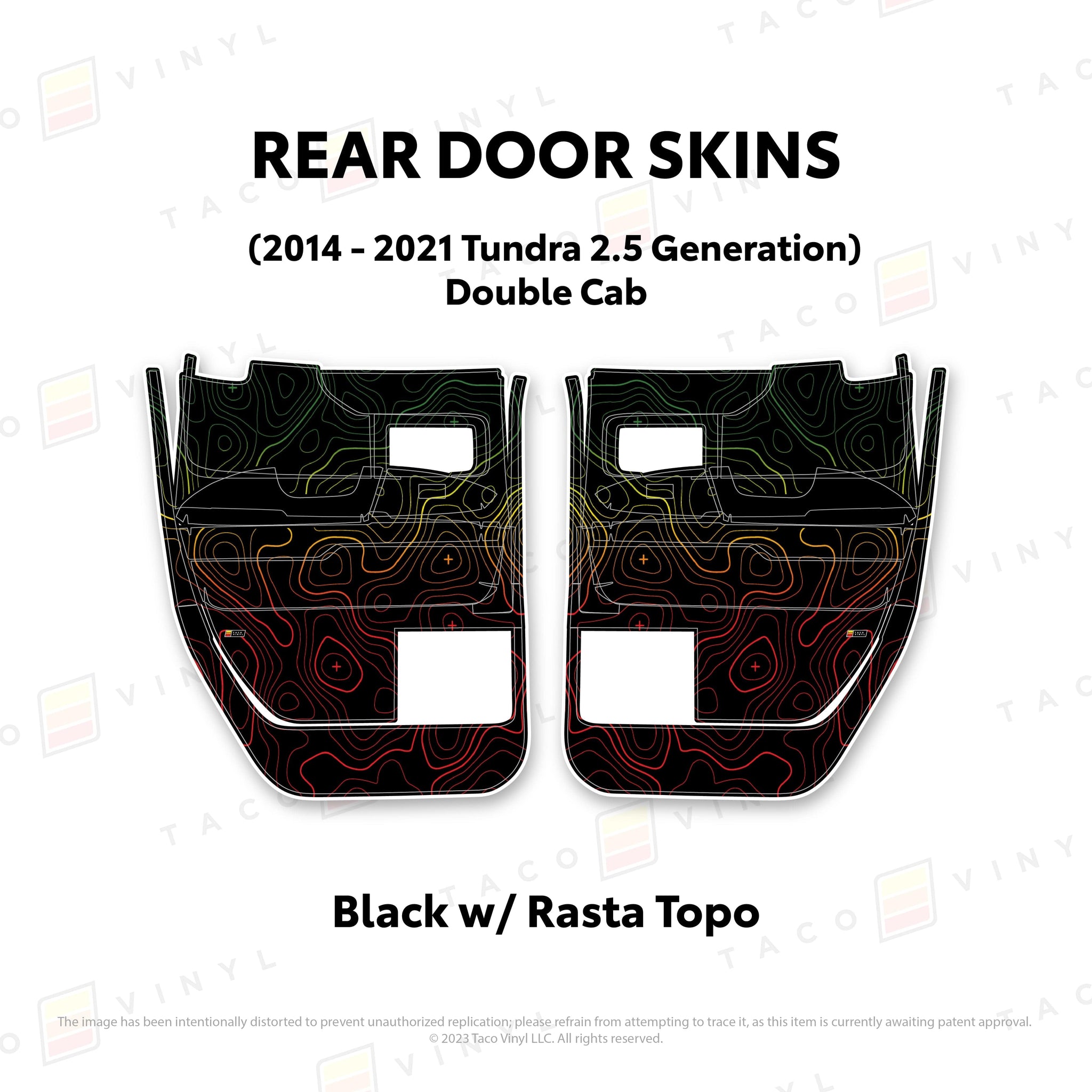 Taco Vinyl Protective Vinyl Rear Driver/Passenger Double Cab / Black w/Rasta Scheme Topo 2014 - 2021 Tundra Door Skins