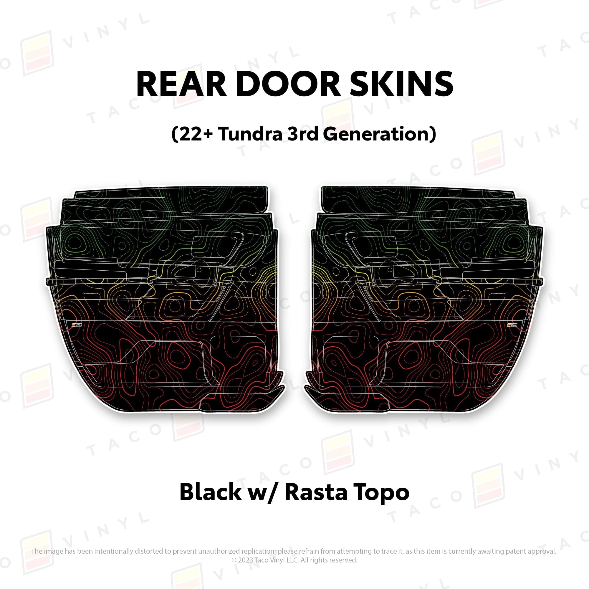 Taco Vinyl Protective Vinyl Rear Driver/Passenger Double Cab / Black w/Rasta Scheme Topo 2022+ Tundra Door Skins