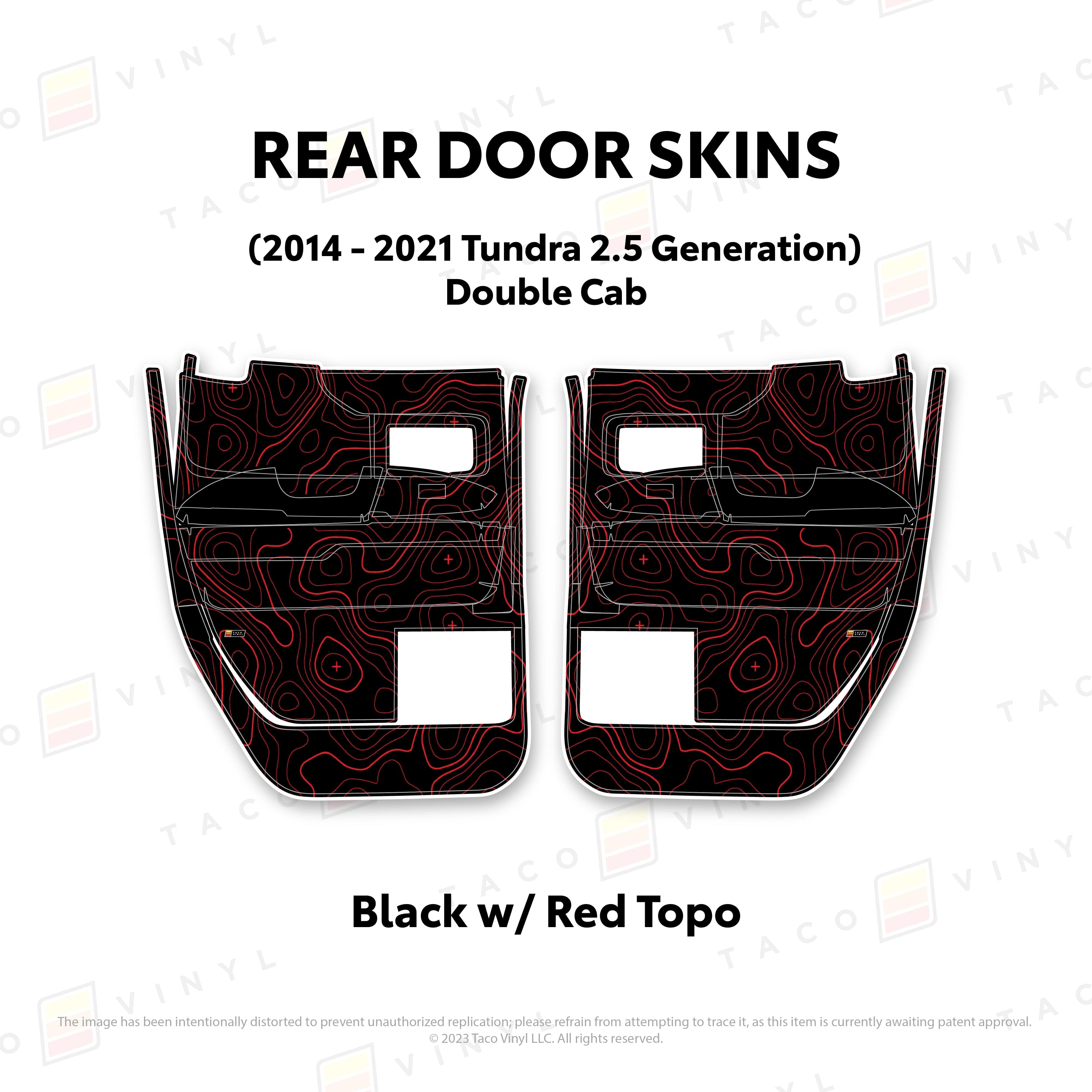 Taco Vinyl Protective Vinyl Rear Driver/Passenger Double Cab / Black w/Red Topo 2014 - 2021 Tundra Door Skins