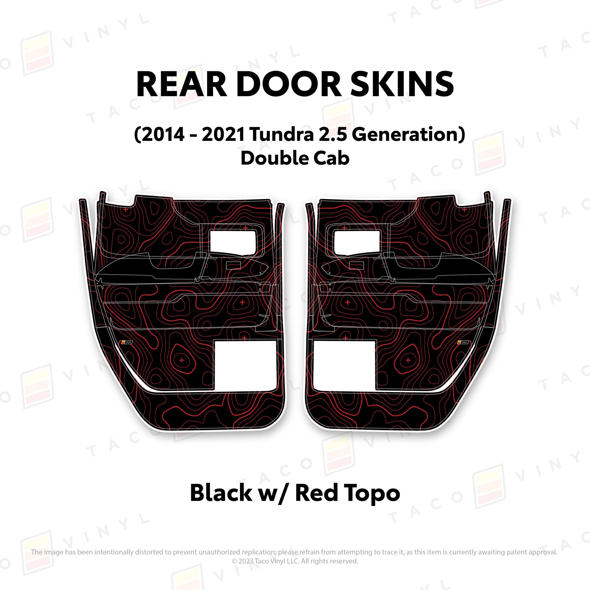 Taco Vinyl Protective Vinyl Rear Driver/Passenger Double Cab / Black w/Red Topo 2014 - 2021 Tundra Door Skins