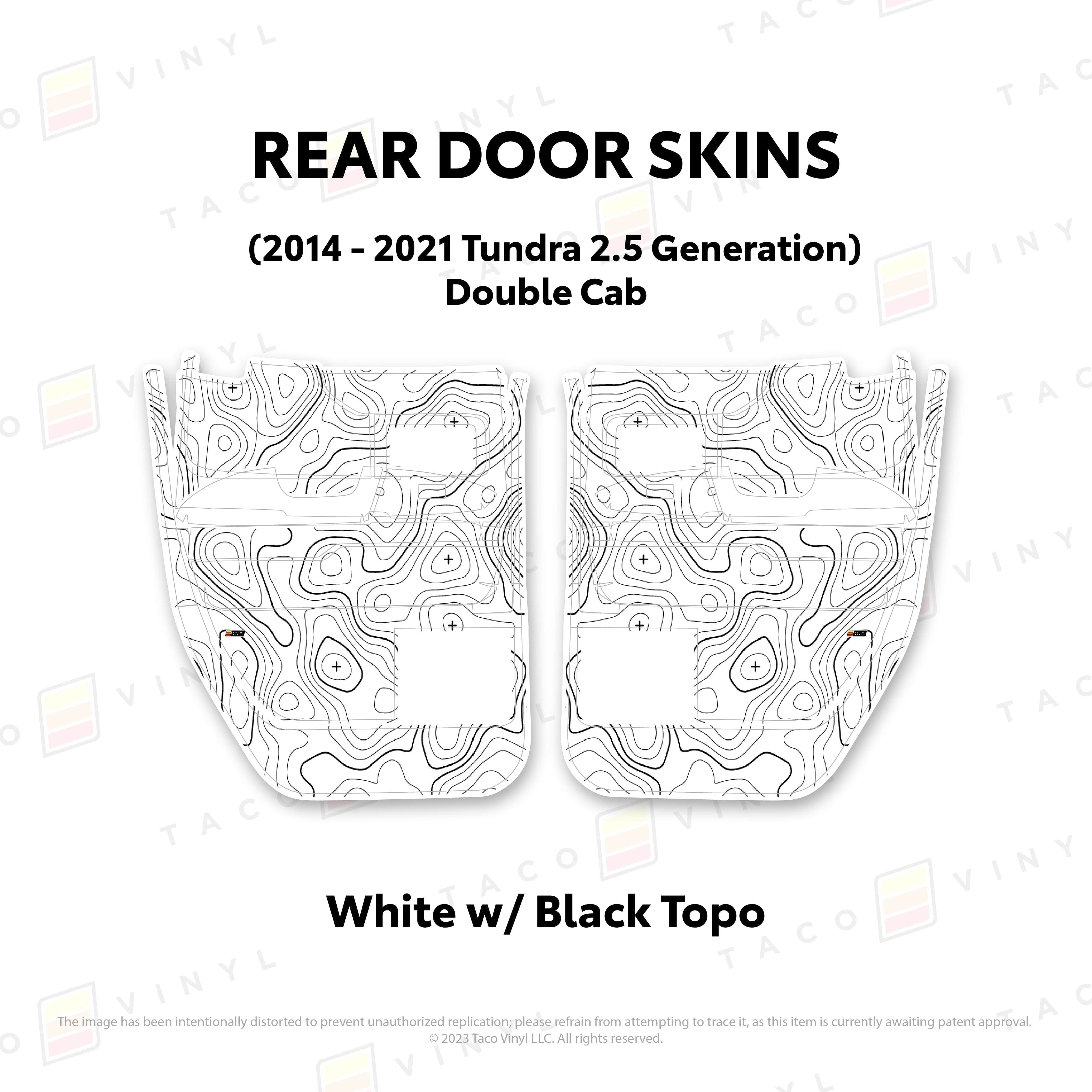 Taco Vinyl Protective Vinyl Rear Driver/Passenger Double Cab / White w/ Black Topo 2014 - 2021 Tundra Door Skins