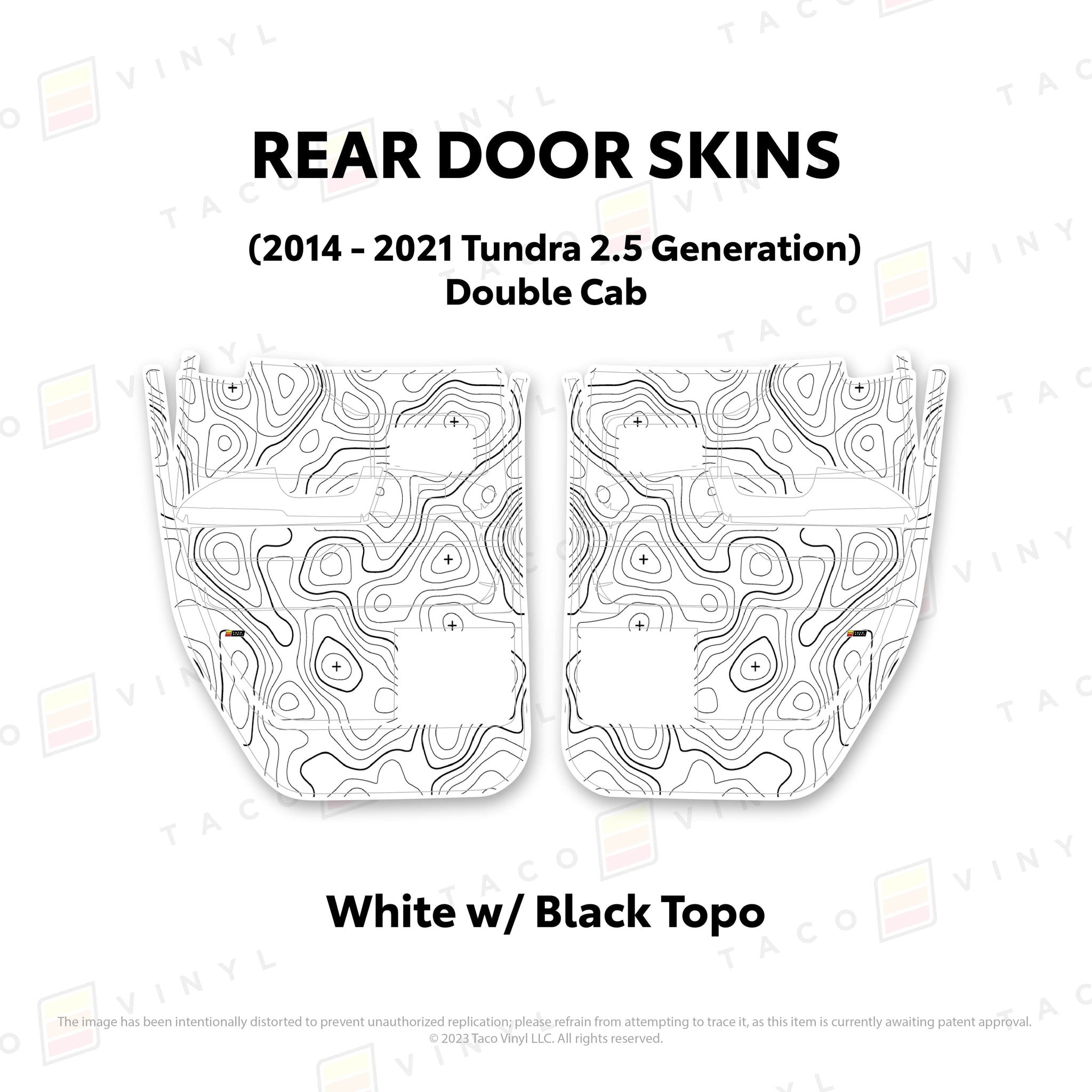 Taco Vinyl Protective Vinyl Rear Driver/Passenger Double Cab / White w/ Black Topo 2014 - 2021 Tundra Door Skins