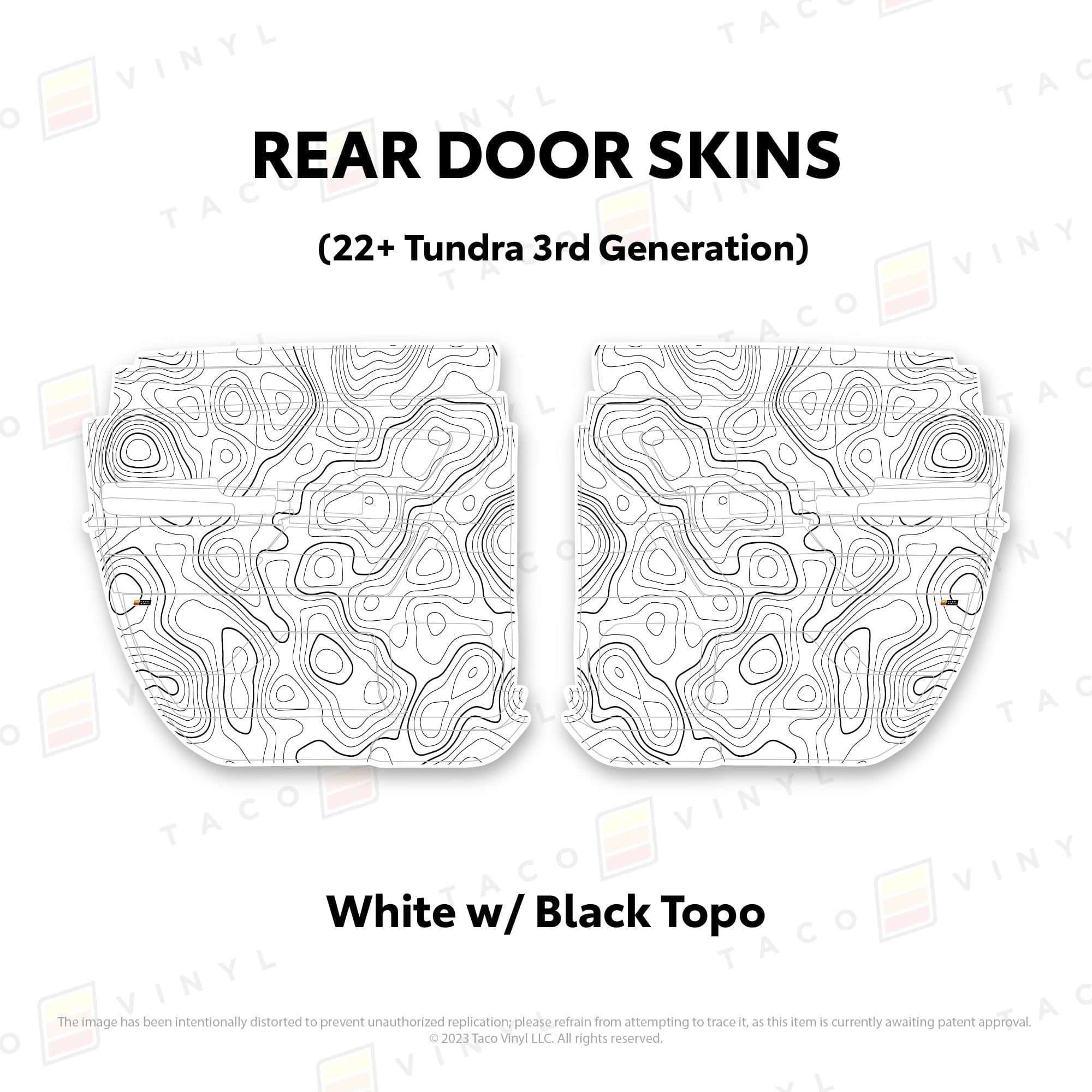 Taco Vinyl Protective Vinyl Rear Driver/Passenger Double Cab / White w/ Black Topo 2022+ Tundra Door Skins