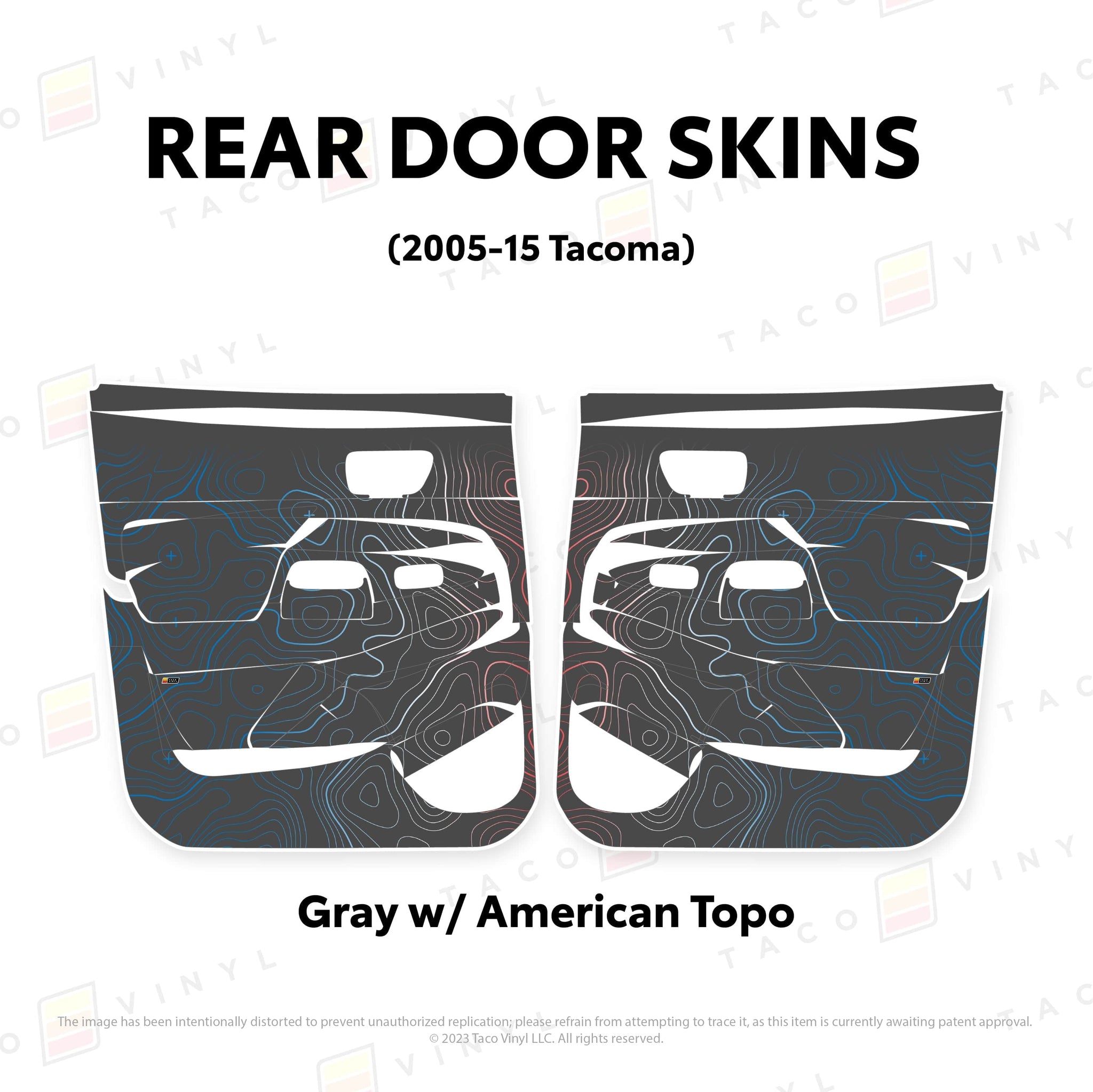 Taco Vinyl Protective Vinyl Rear Driver/Passenger / Gray w/American Scheme Topo 2005-15 Tacoma Door Skins