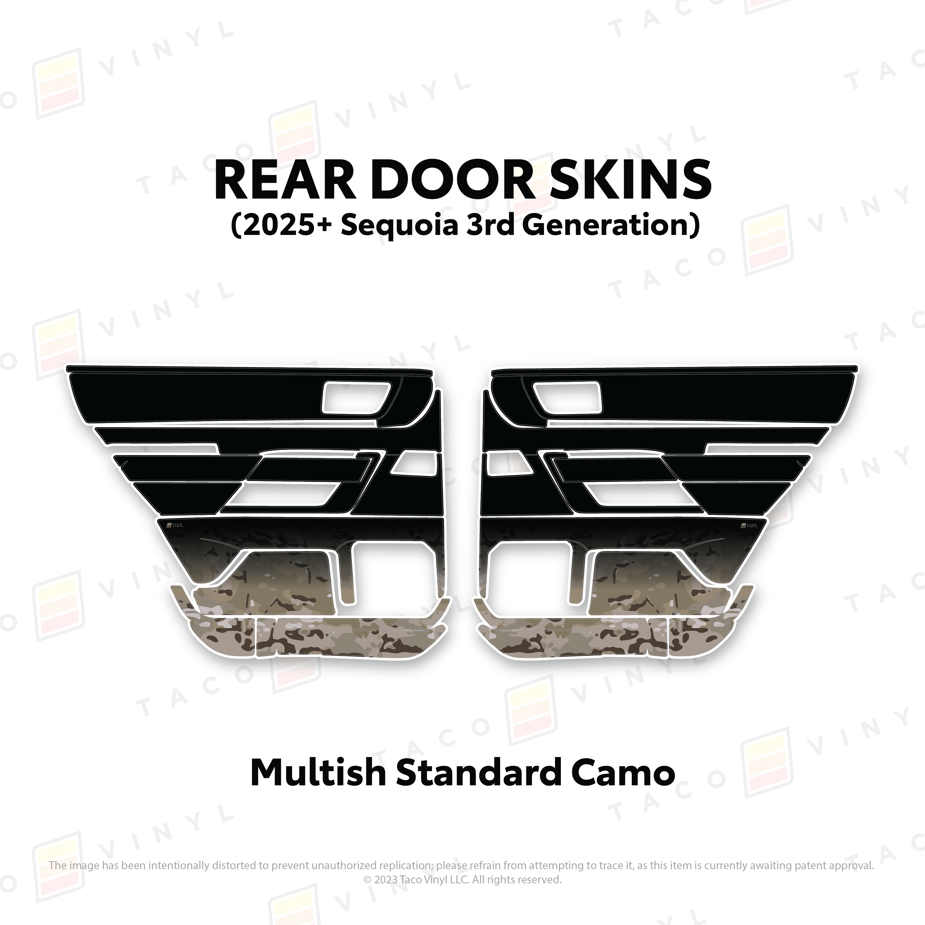 Taco Vinyl Protective Vinyl Rear Driver/Passenger / Multish Standard Camo 2023+ Sequoia Door Skins