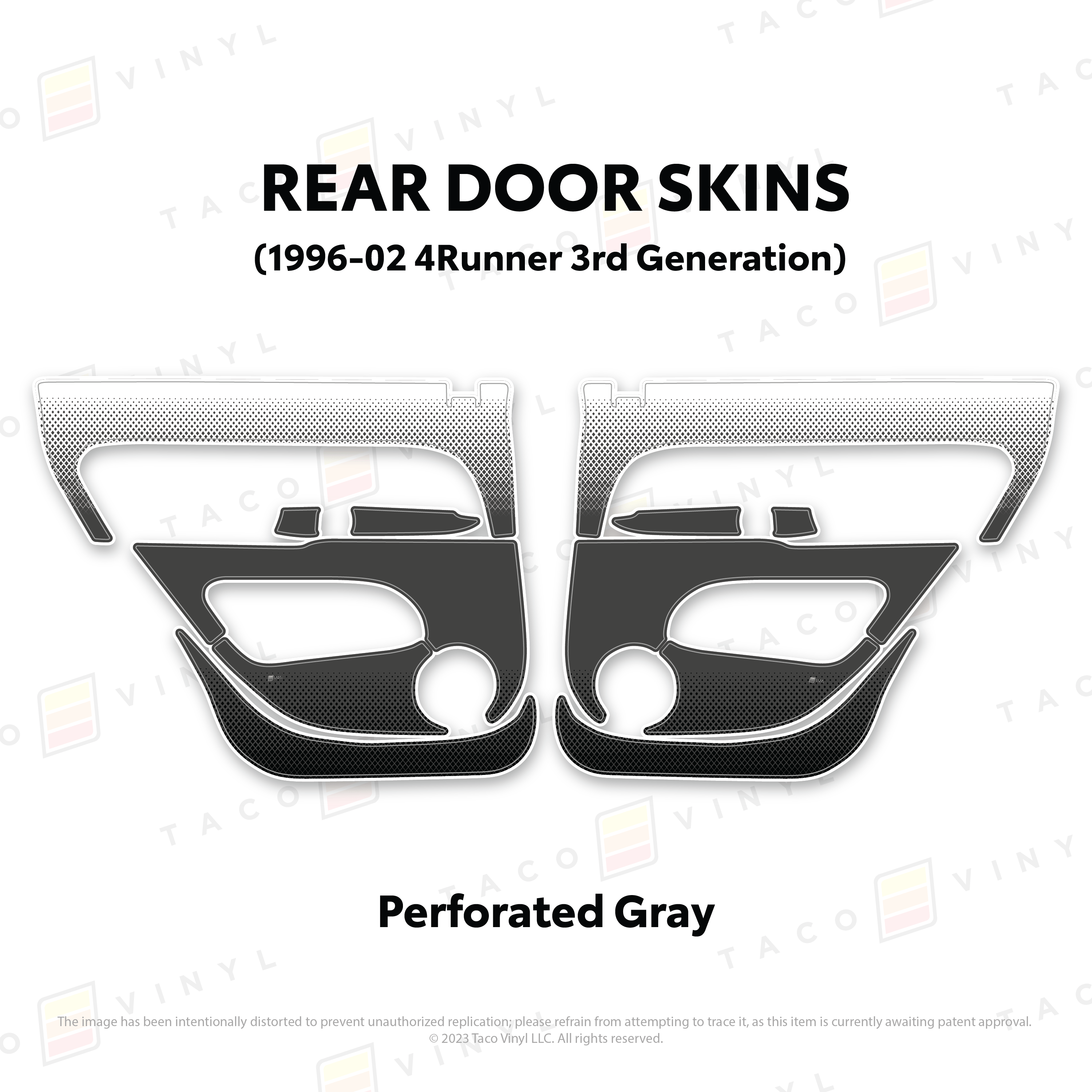 Taco Vinyl Protective Vinyl Rear Driver/Passenger / Perforated Gray 1996-2002 4Runner Door Skins