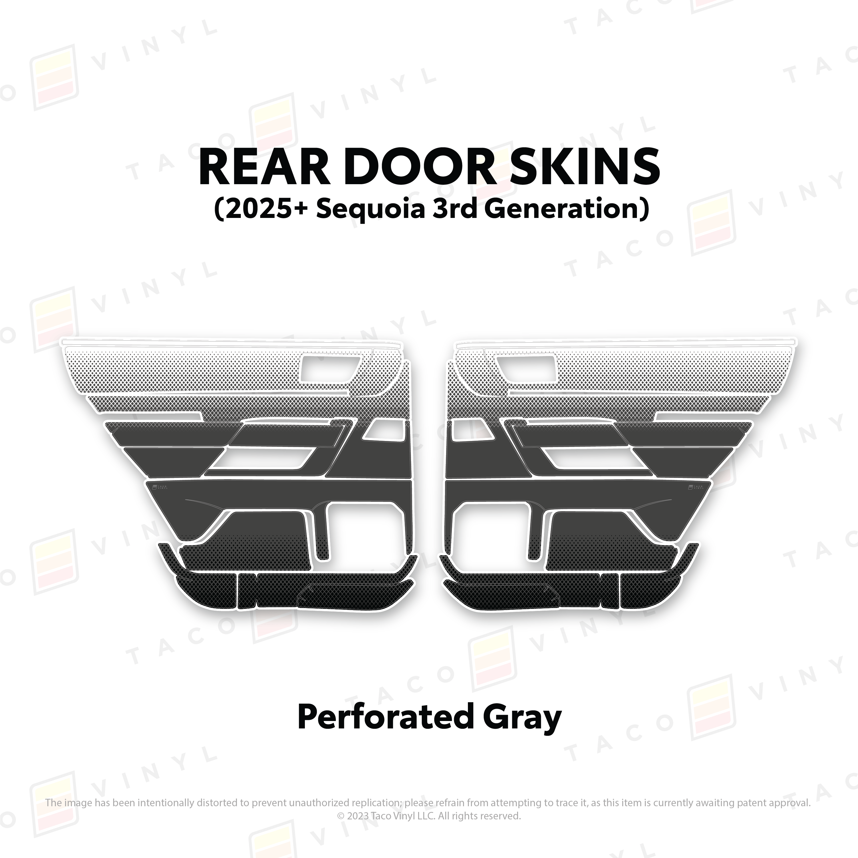 Taco Vinyl Protective Vinyl Rear Driver/Passenger / Perforated Gray 2023+ Sequoia Door Skins
