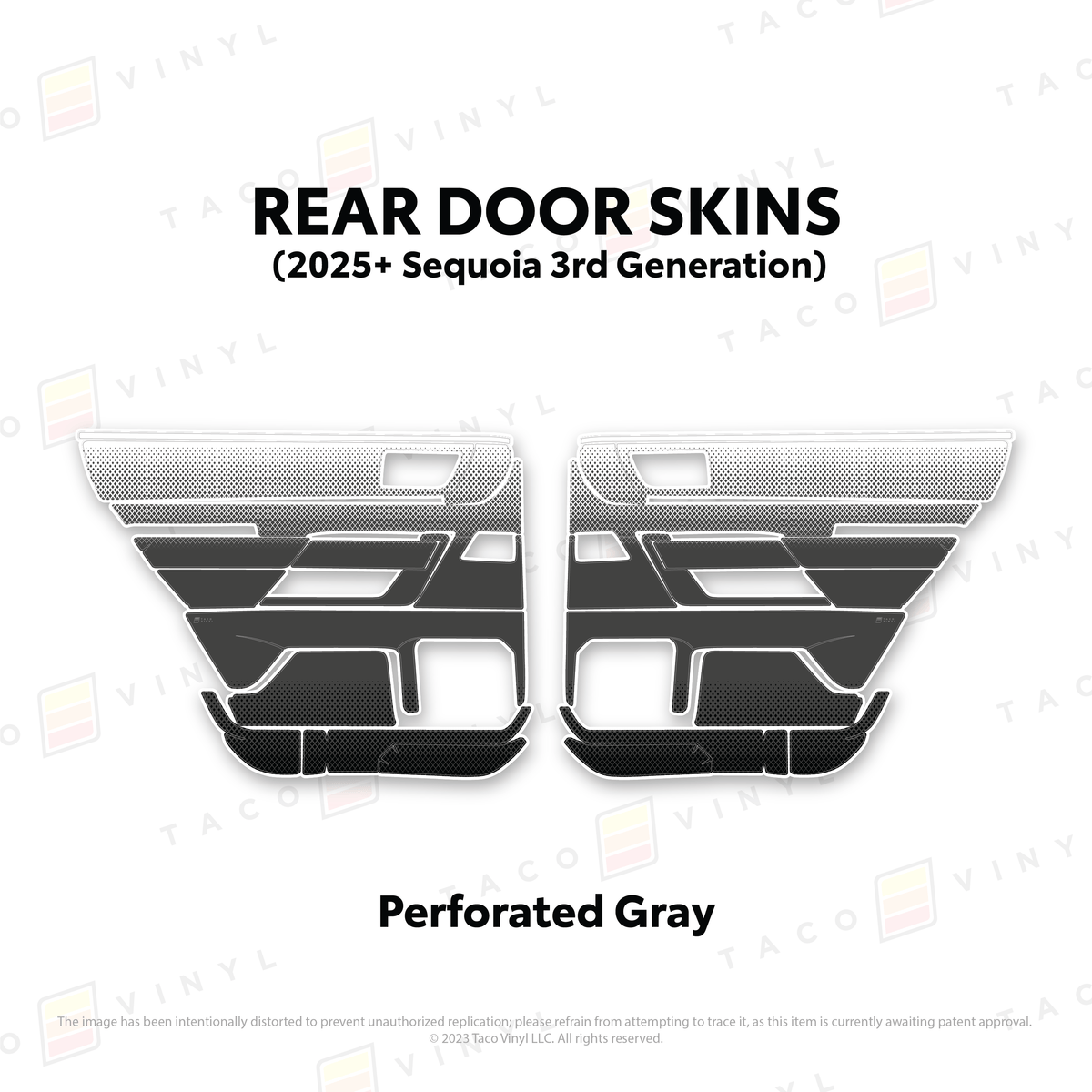 Taco Vinyl Protective Vinyl Rear Driver/Passenger / Perforated Gray 2023+ Sequoia Door Skins