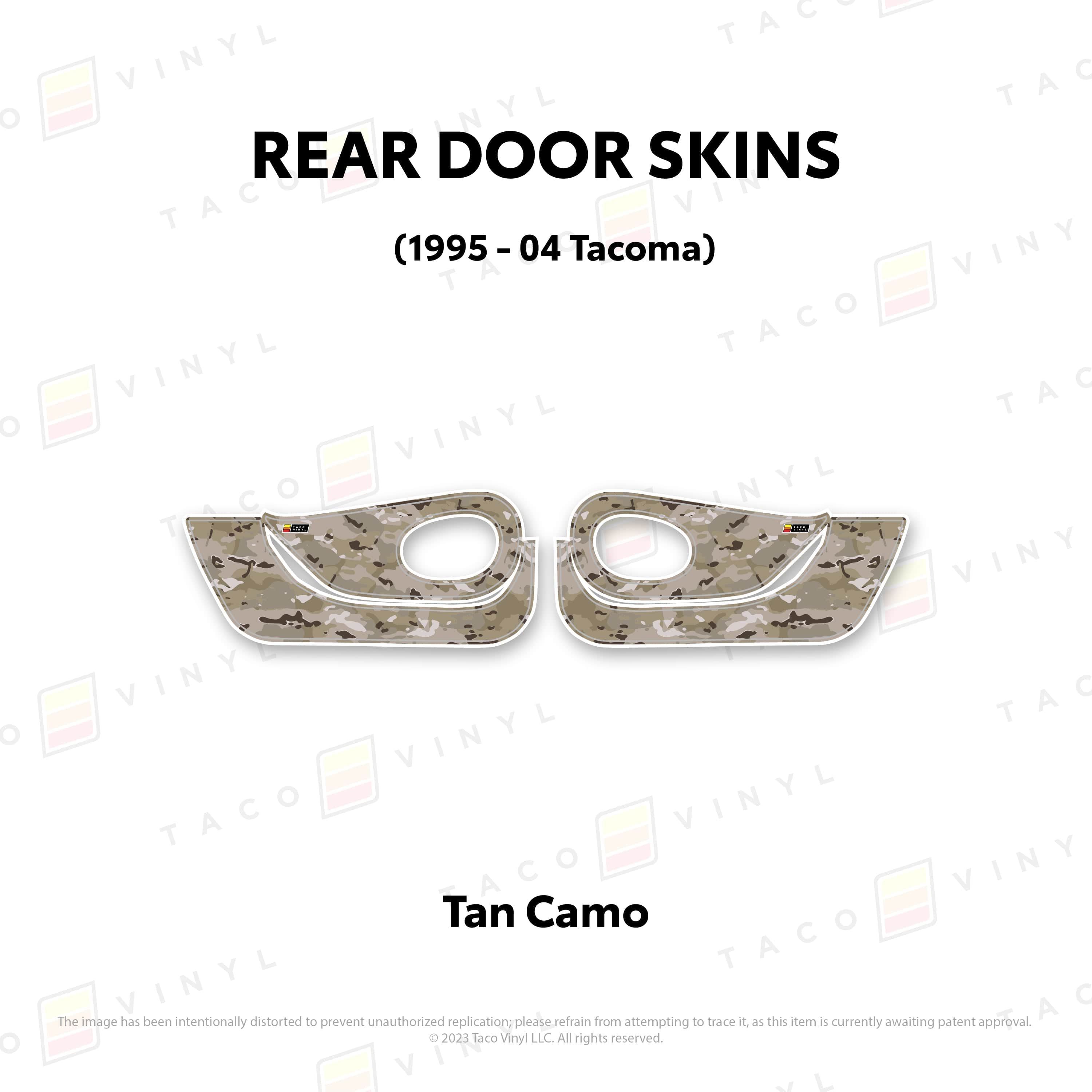 Taco Vinyl Protective Vinyl Rear Driver/Passenger / Tan Camo 1995-04 Tacoma Door Skins (Lower Section)