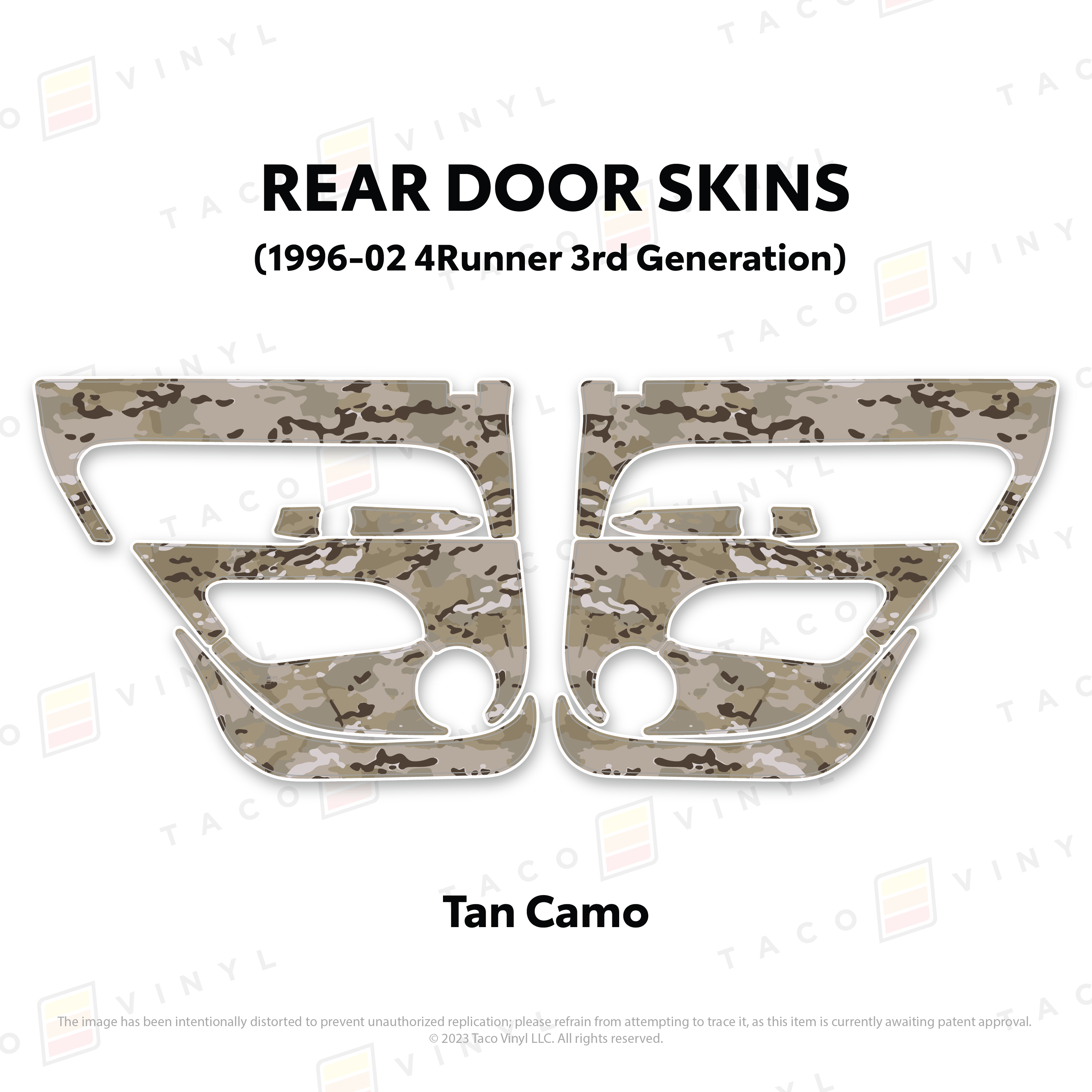 Taco Vinyl Protective Vinyl Rear Driver/Passenger / Tan Camo 1996-2002 4Runner Door Skins